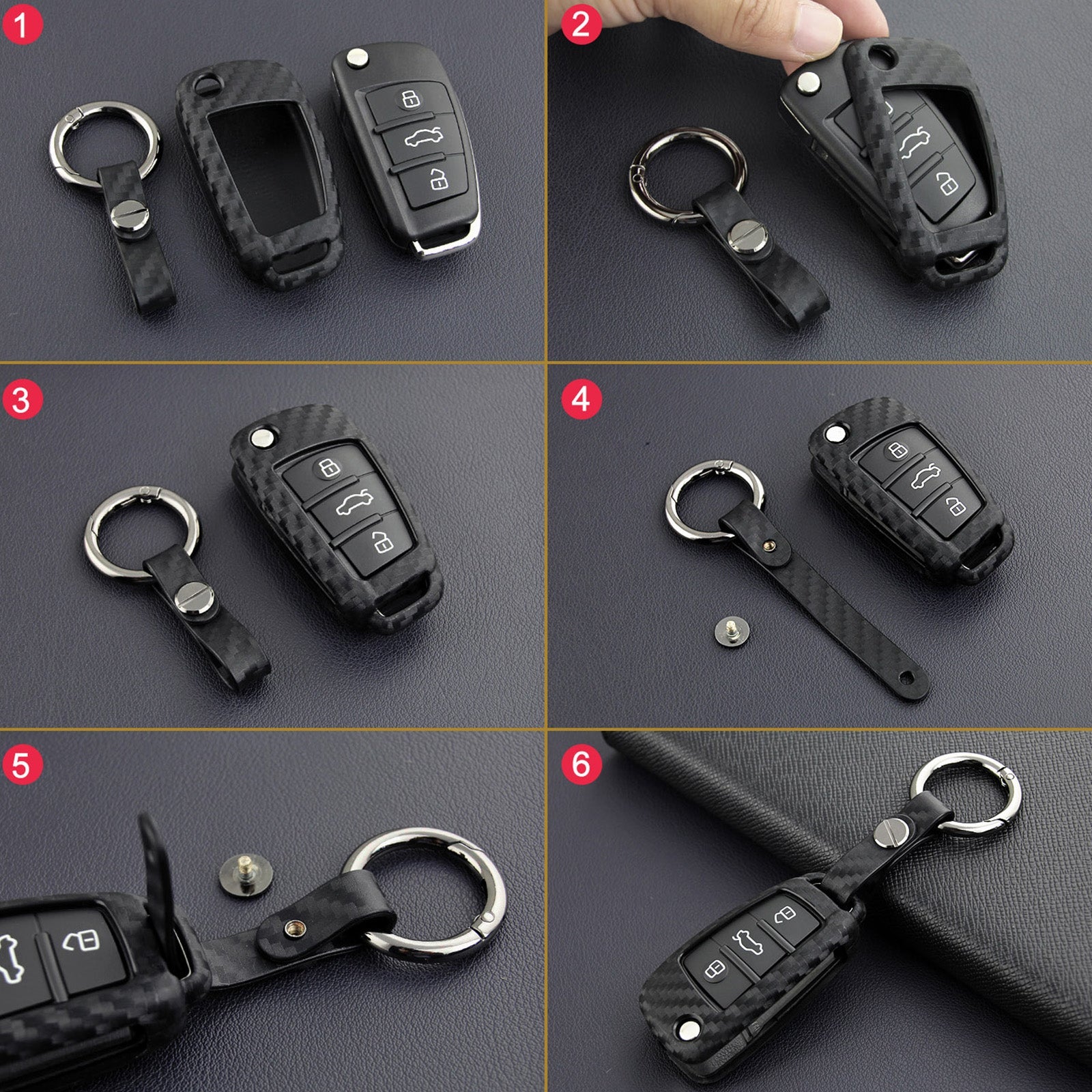 Leather Silicone Car Key Case Cover With Buckle For Audi