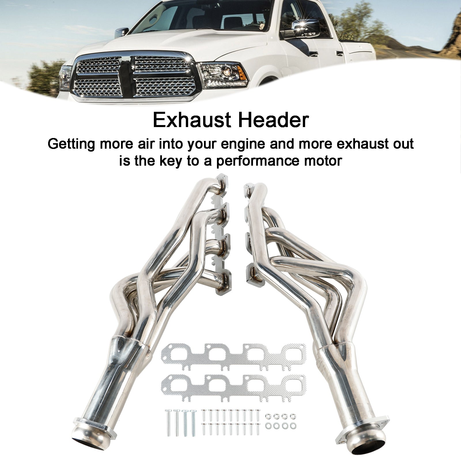 Long Tube Stainless Header Manifold Exhaust Fit Dodge Ram 1500 5.7L 2009-18