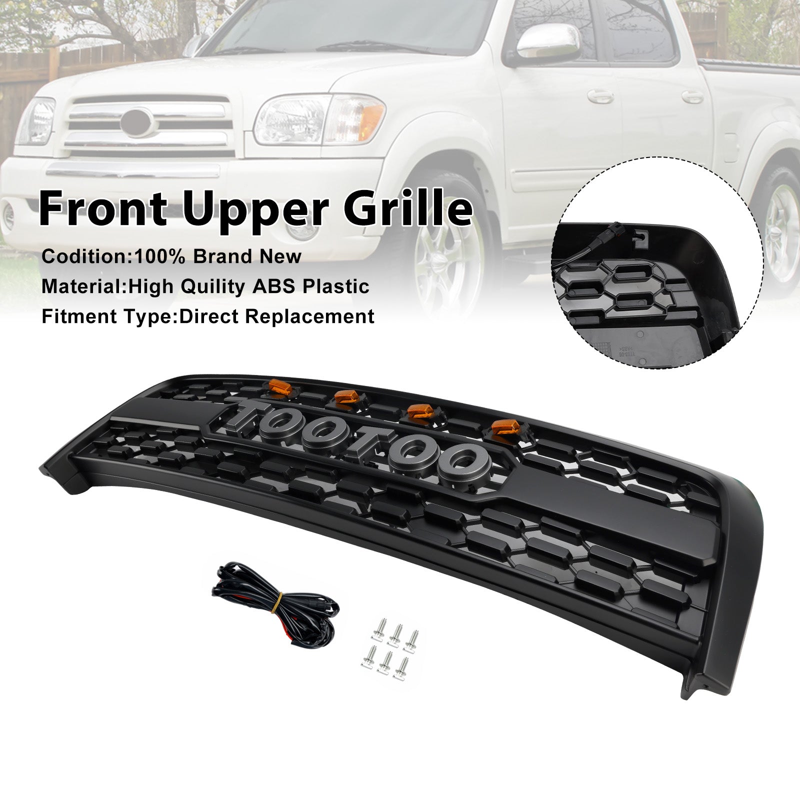 2003-2006 Toyota Tundra W/Light Matte Black Front Bumper Grill Grille