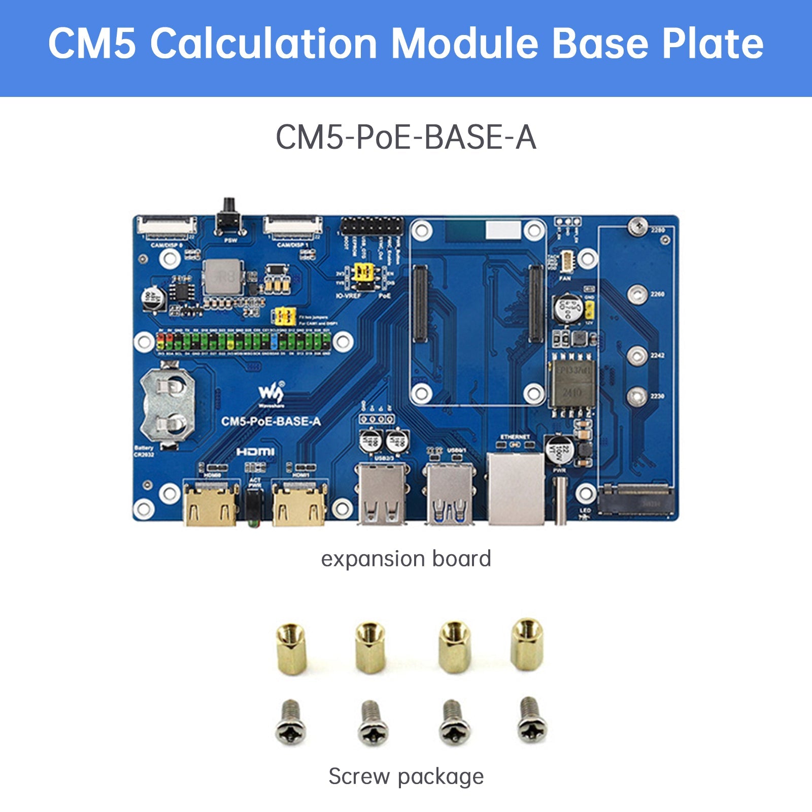 Raspberry Pi CM5 PoE Expansion Board Computing Module Baseboard Support M.2 NVMe