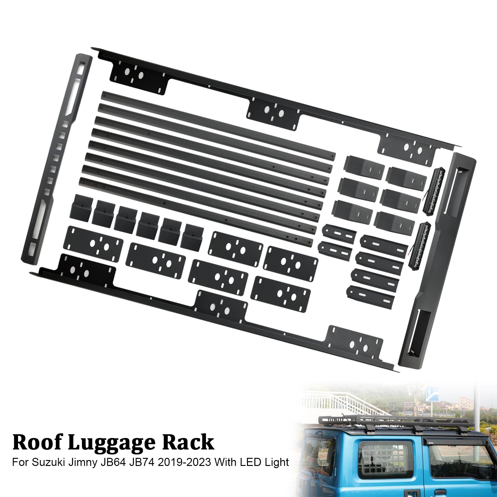 2019 2020 2021 2022 2023 Suzuki Jimny JB64 JB74 W/ Led Light Aluminium Roof Rack Luggage Rack
