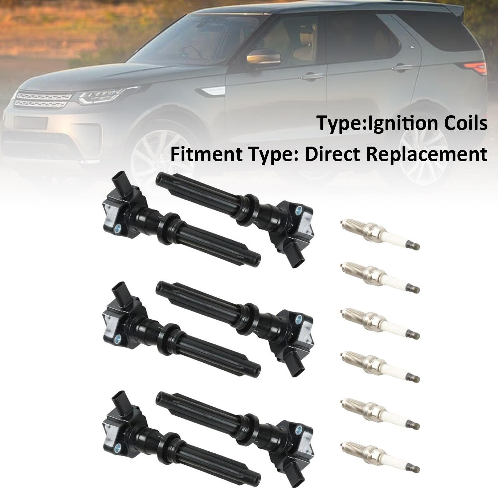 For Land Rover Range Rover V6 3.0L GAS 2014-2019 LR035548 6 Ignition Coils Spark Plugs