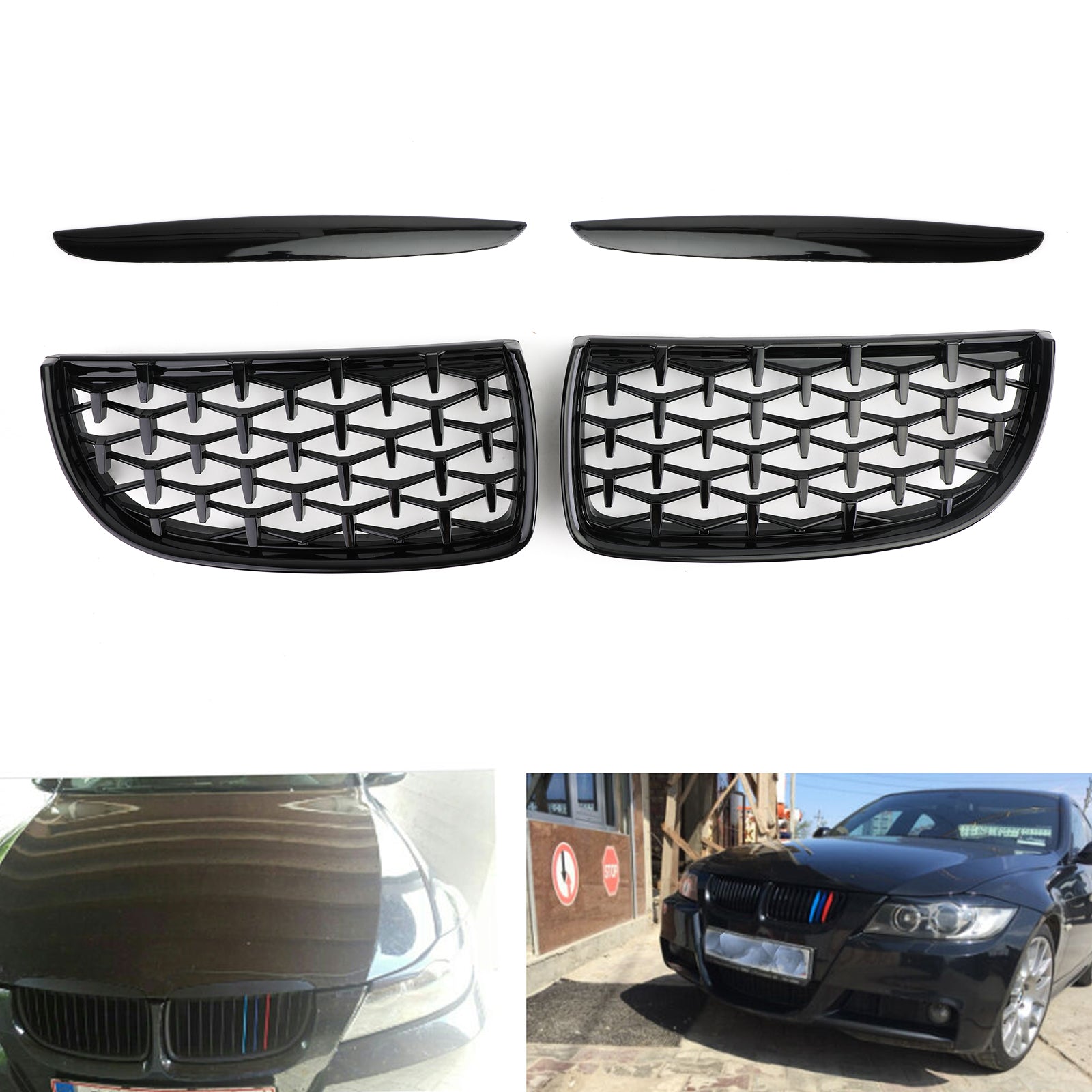 Meteor Black Kidney Grill Mesh Grille Fit for BMW E90 3 Series Sedan 2005-2008 51712151895 51712151896 51712151897 51712151898 Generic