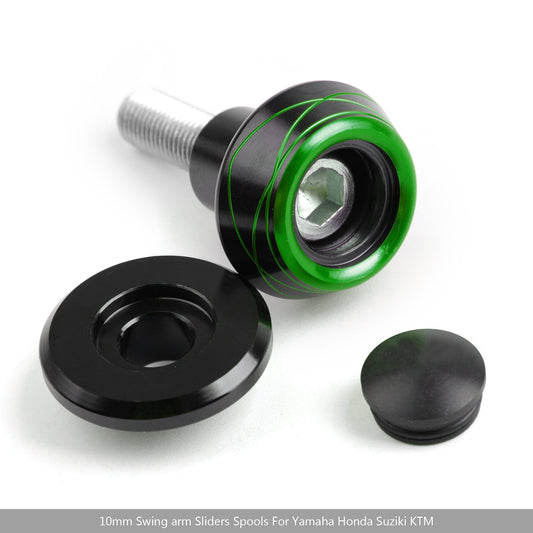 Universal KAWASAKI ZX10R Z800 Z1000 Green 2x10mm CNC Motorcycle Swingarm Spools Slider