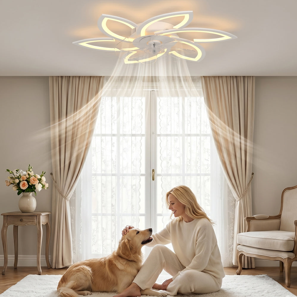 6-Speed Dimmable Quiet for Bedroom LED Ceiling Fan with Light App Control&Remote