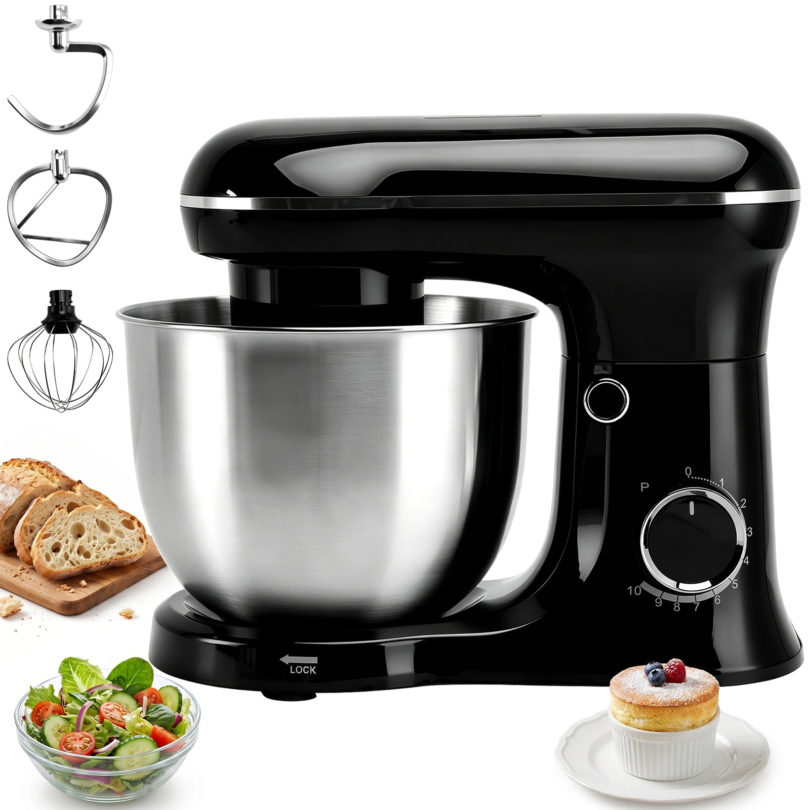 Dough Hook Electric dough mixers are suitable for home use. Balloon Whisk 5.2L Stand Mixer 3-In-1 Kitchen Mixer with Flat Beater