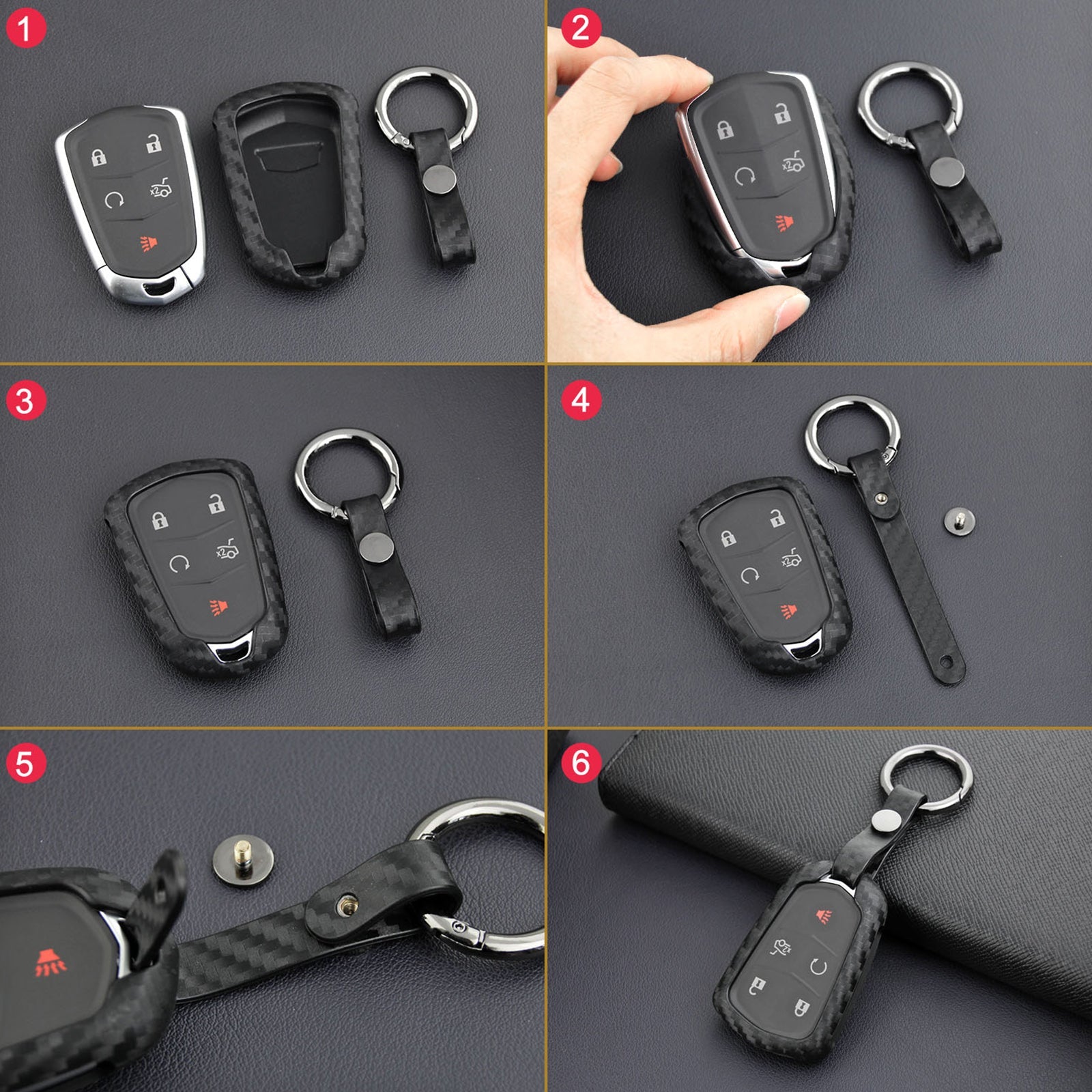 Leather Silicone Car Key Case Cover With Buckle For Cadillac