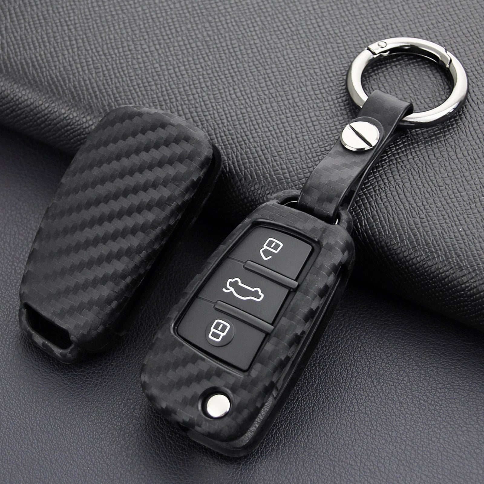 Leather Silicone Car Key Case Cover With Buckle For Audi