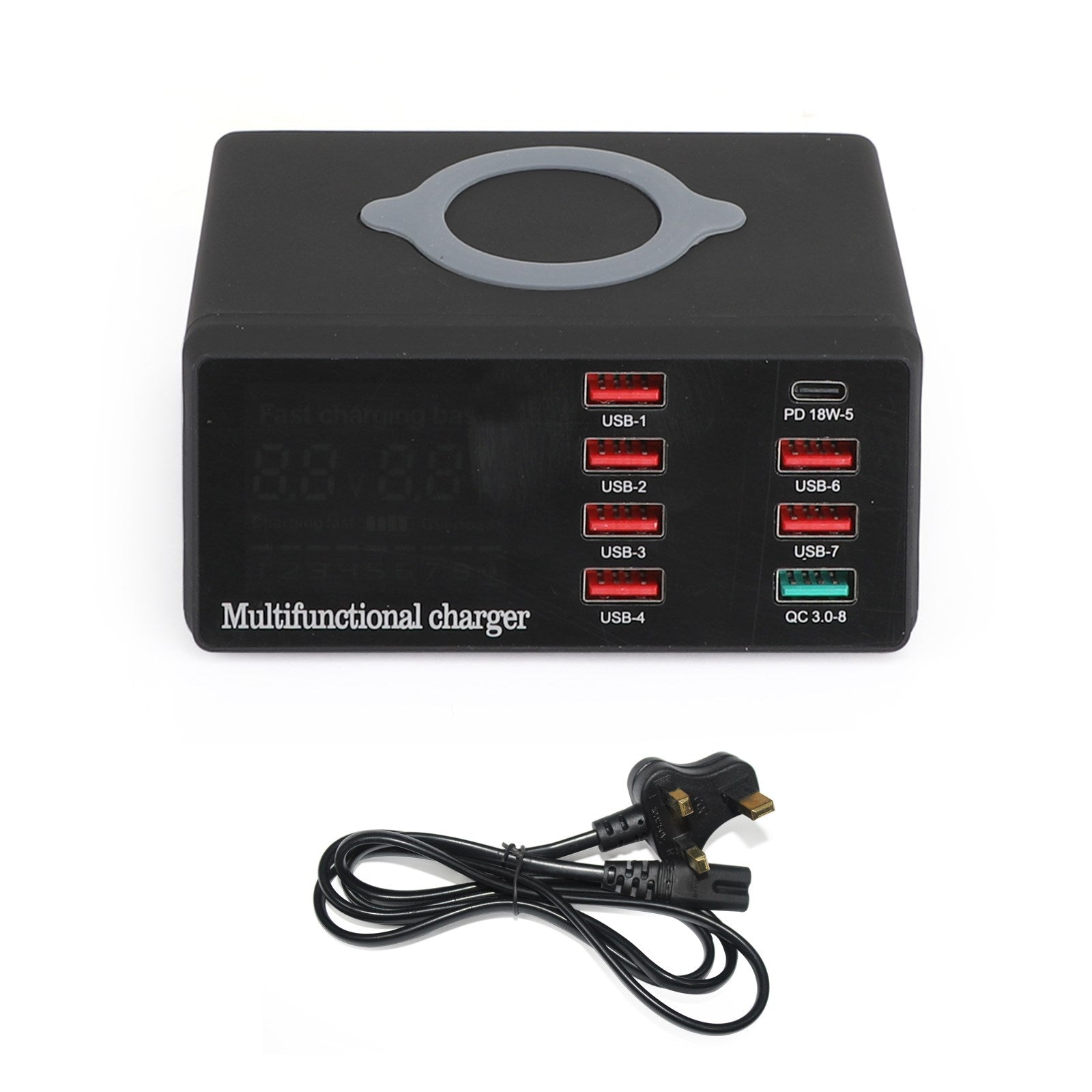 100W 8 Ports USB QC 3.0 Fast PD Quick Adapter Wireless Charging Station UK Plug