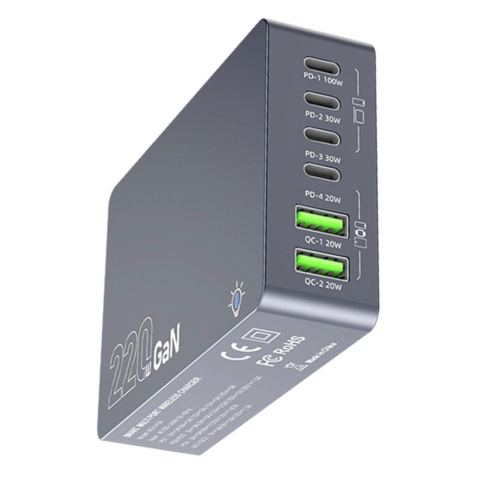 F8A Desktop Charging Station USB 6-Port Fast Charger PD100W Charging Stand Smart Charger EU Plug