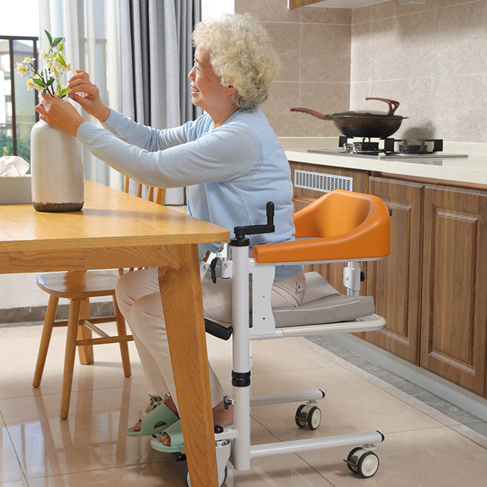 Elderly Patient Lift and Transfer Wheelchair W/180° Split Seat and Bedpan