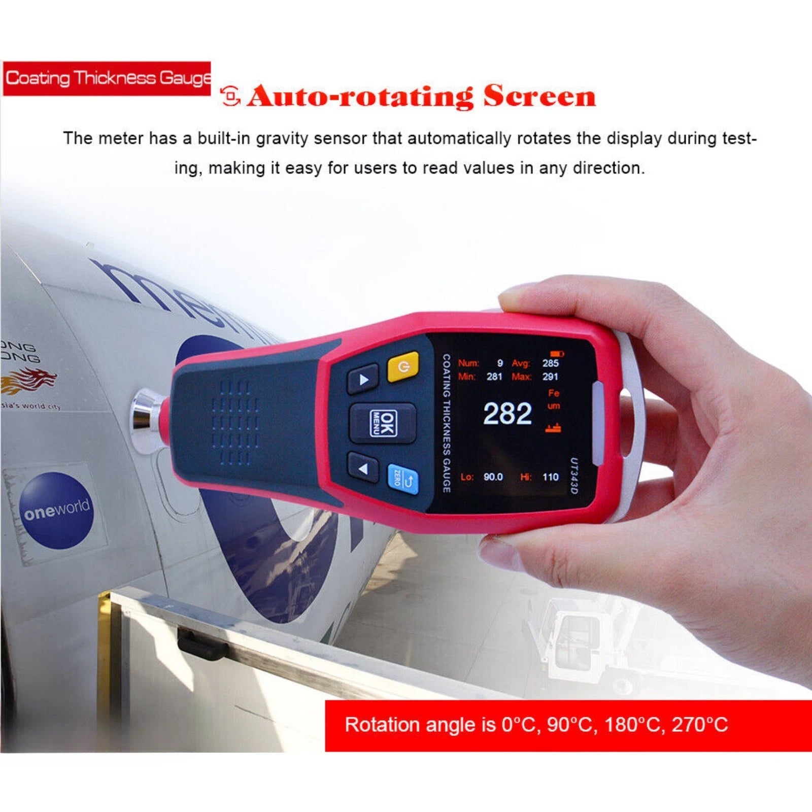 UT343D Digital Coating Thickness Gauge Meter Tester Range 0 to 1250um