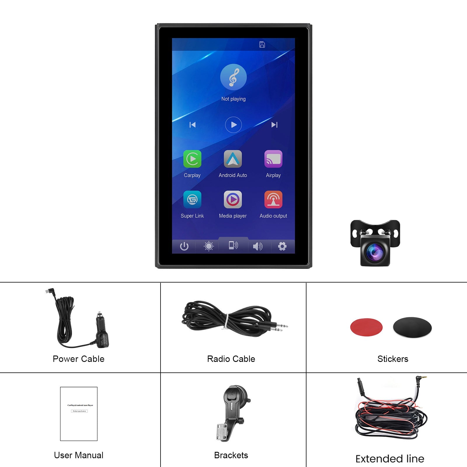 7-inch Full Touch Screen Apple CarPlay Android Auto Switching Display AHD Camera