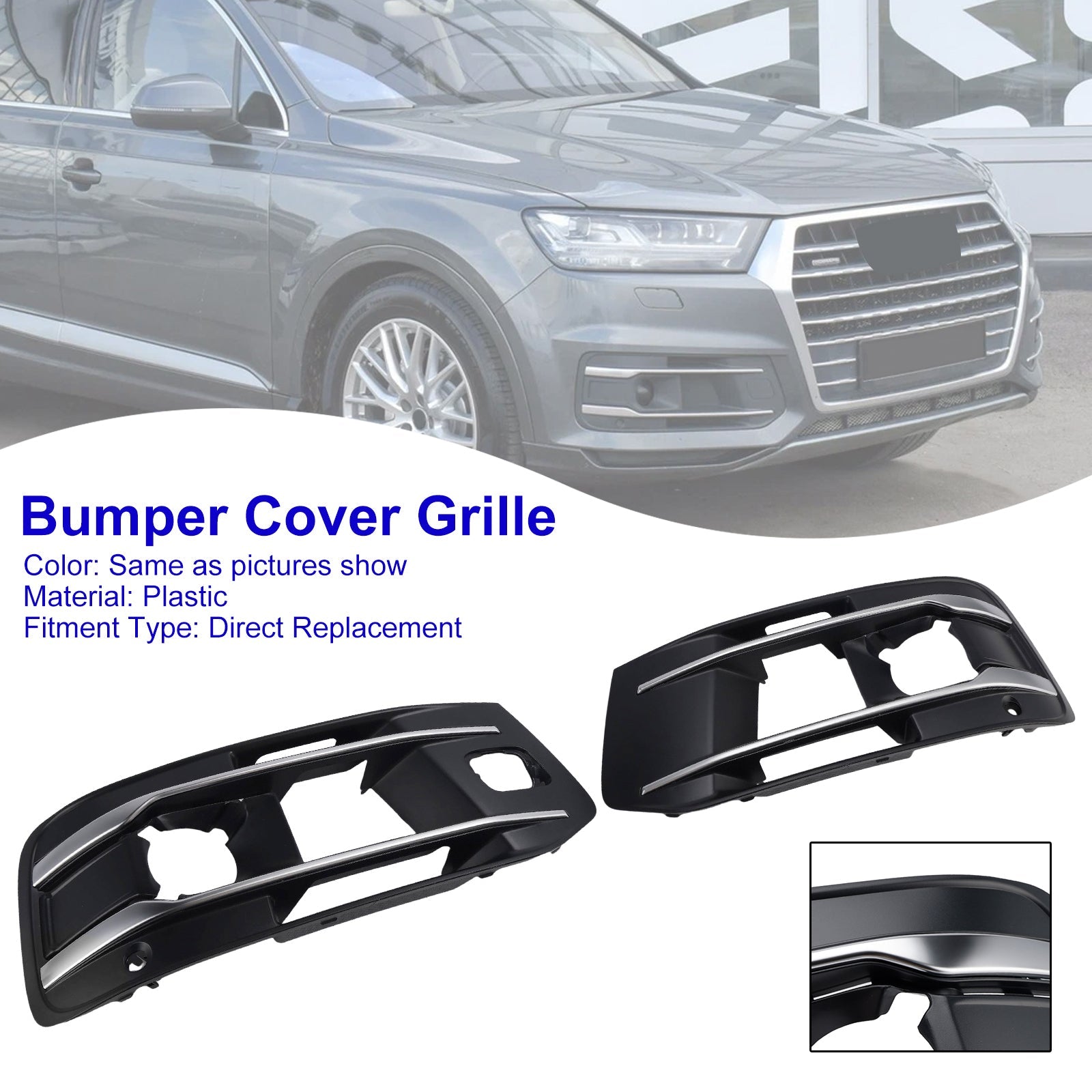 2016-2019 Fit Audi Q7 2PCS Front Bumper Fog Light Grille Cover 4M0807682AA4W3