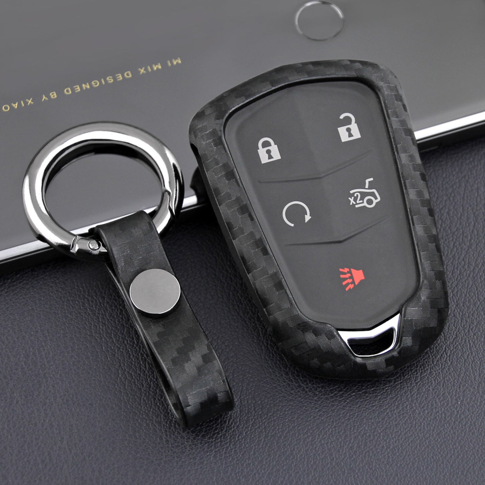 Leather Silicone Car Key Case Cover With Buckle For Cadillac