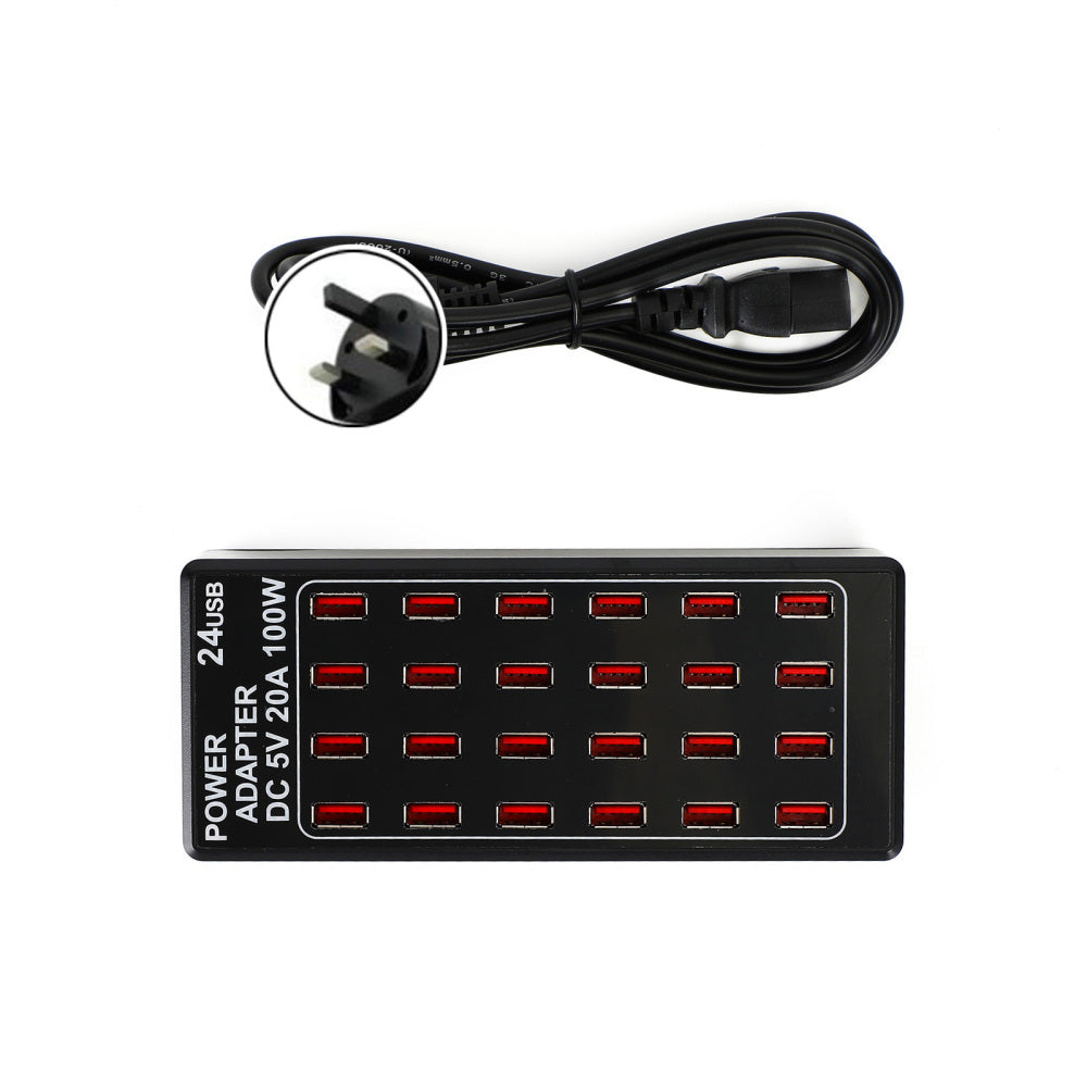 Multiple USB Desktop Chargers 24 Port 100W (20 A) Multi USB Charging Station UK Plug