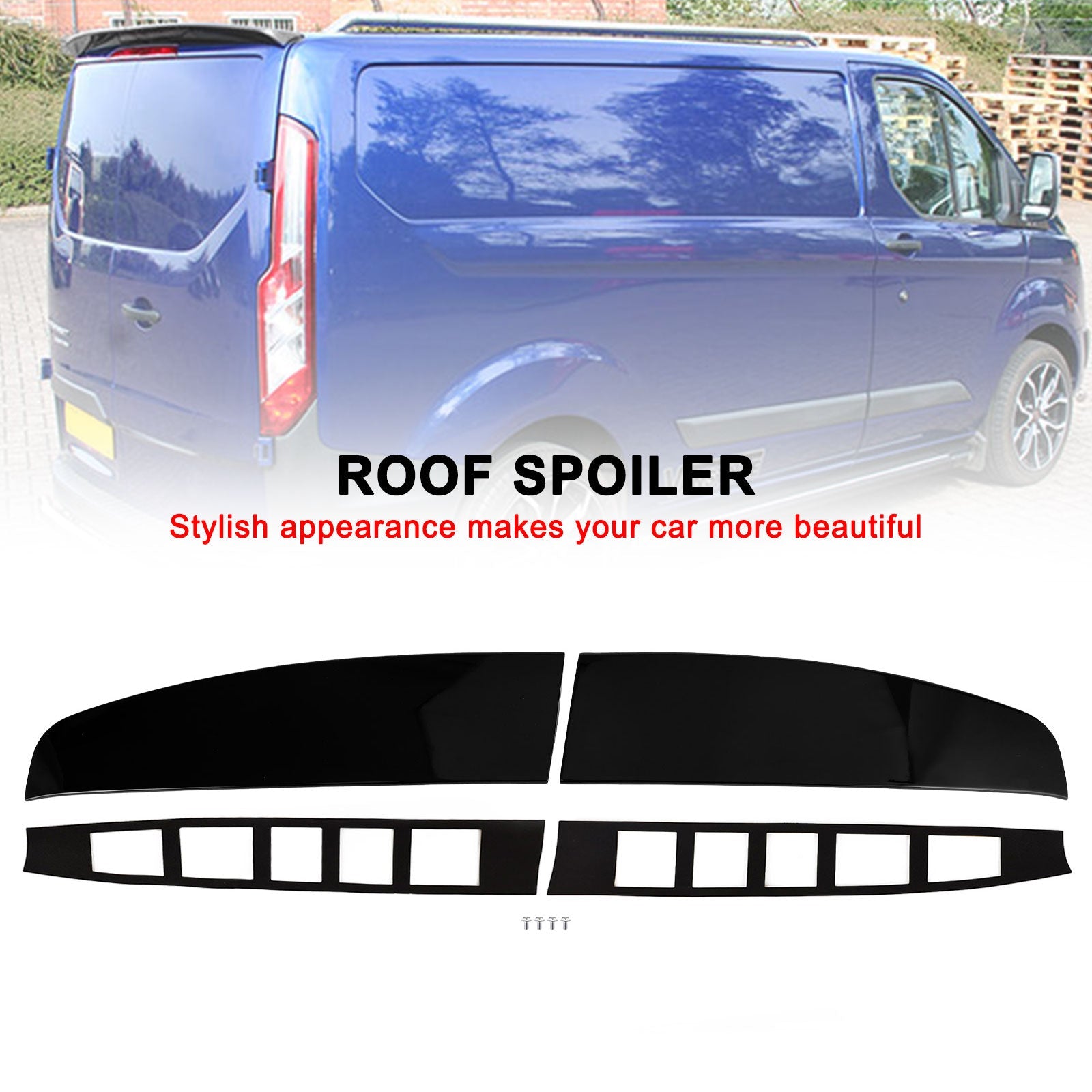 Black Rear Twin Barn Door Roof Spoiler Fit Ford Transit Custom 2012-2023