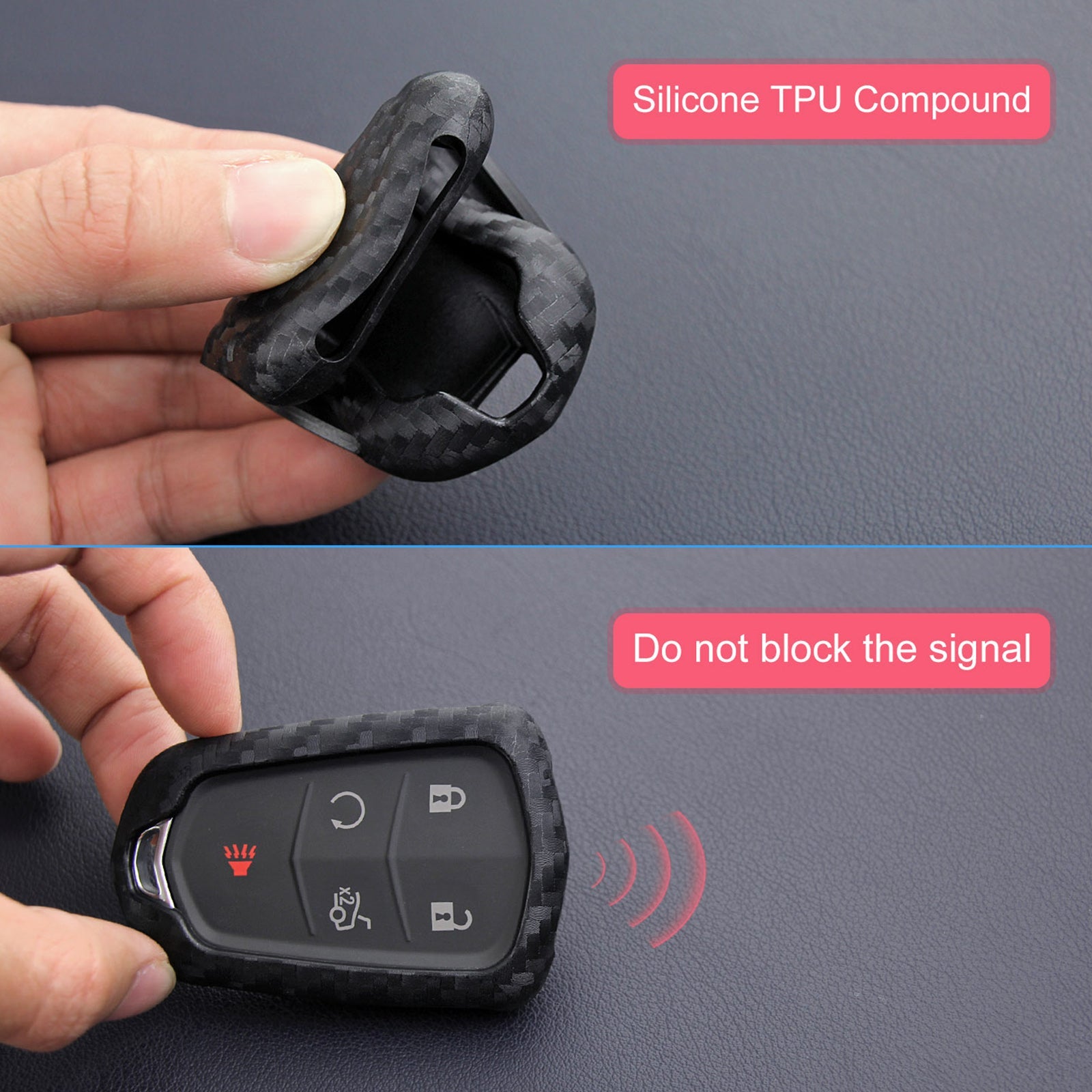 Leather Silicone Car Key Case Cover With Buckle For Cadillac