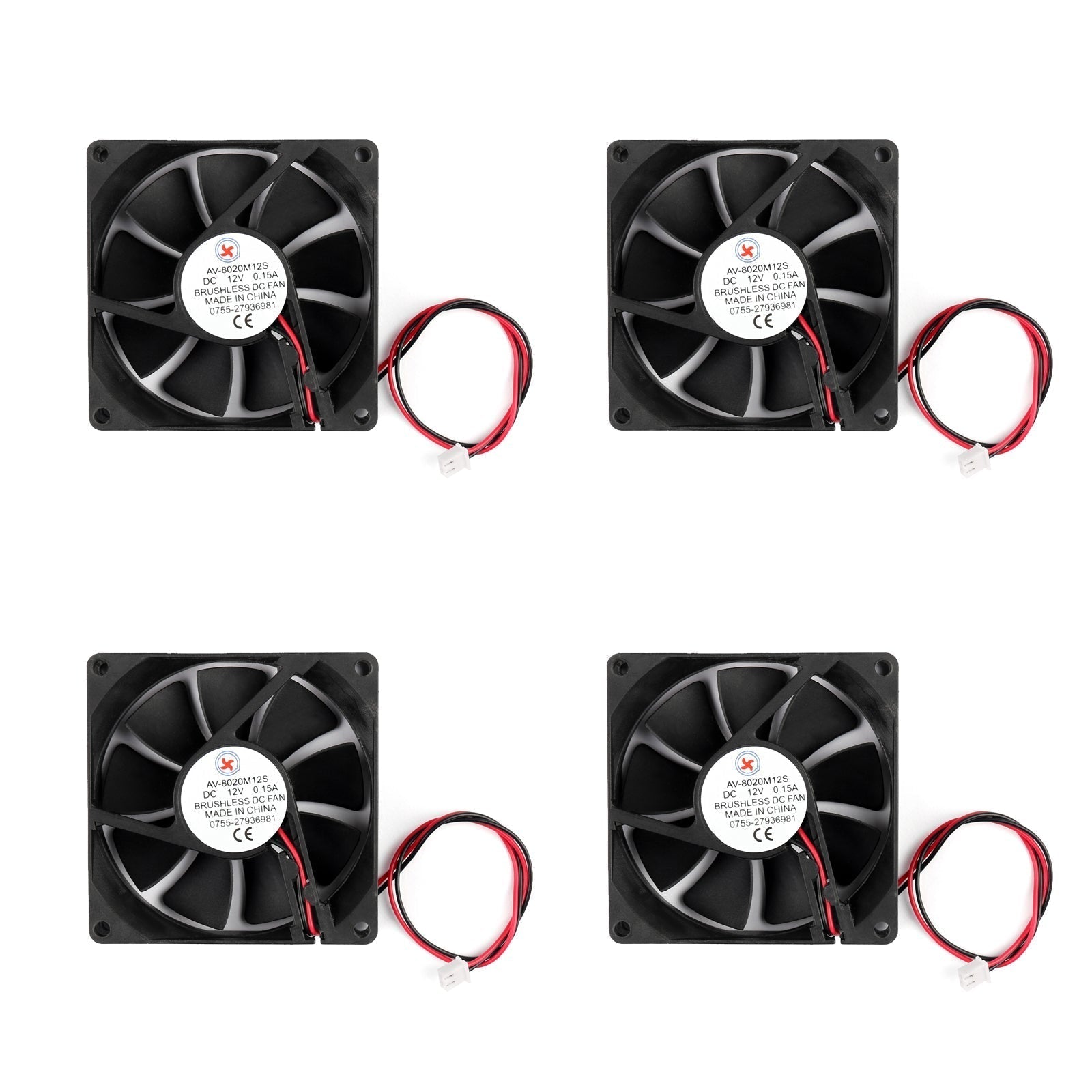 4Pcs DC Brushless Cooling PC Computer Fan 12V 8020s 80x80x20mm 0.15A 2 Pin Wire