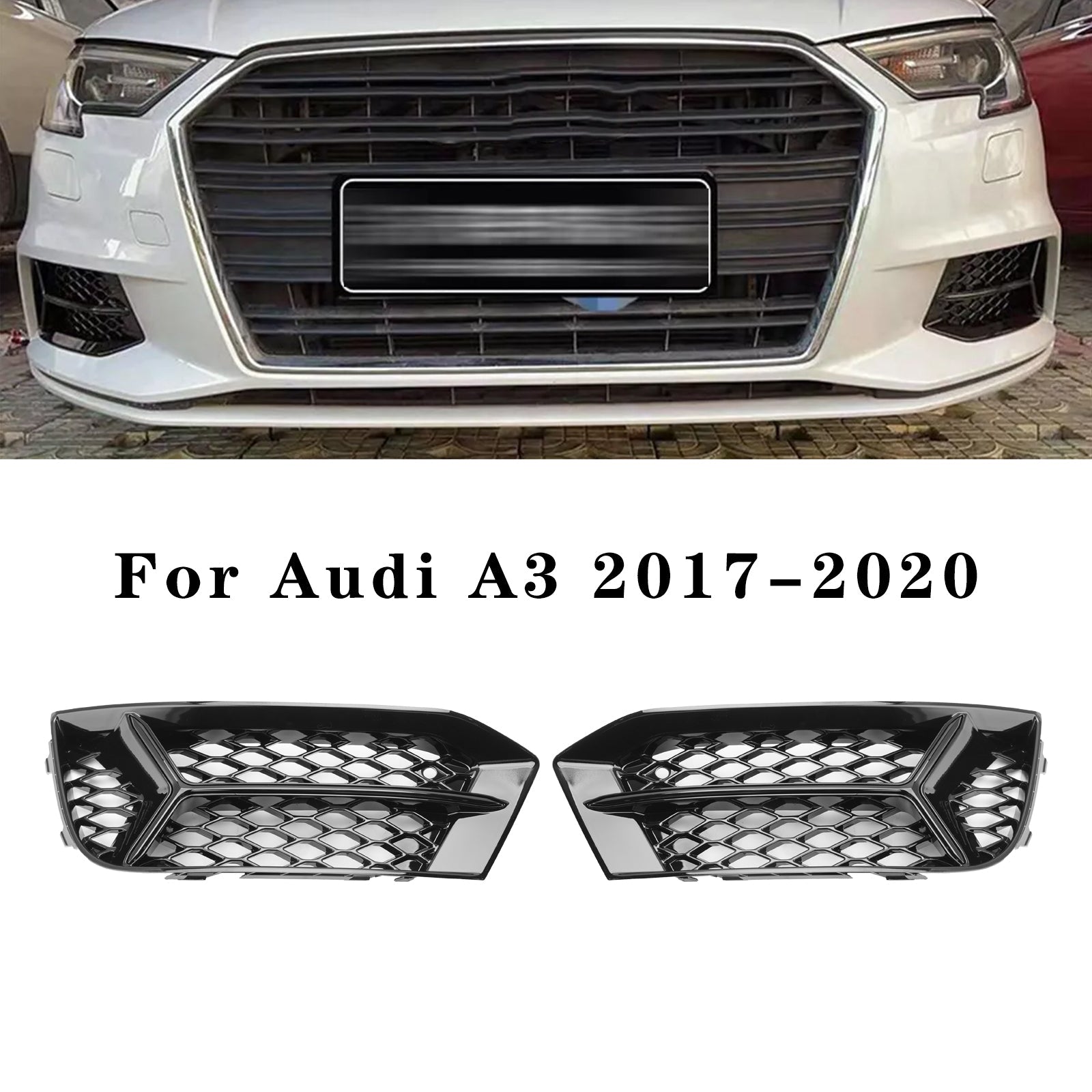 2017-2020 Audi A3 Front Bumper Grill Fog Light Cover Lamp Frame Trim