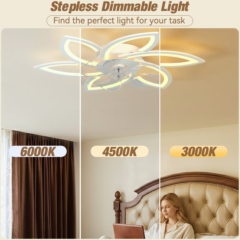 6-Speed Dimmable Quiet for Bedroom LED Ceiling Fan with Light App Control&Remote