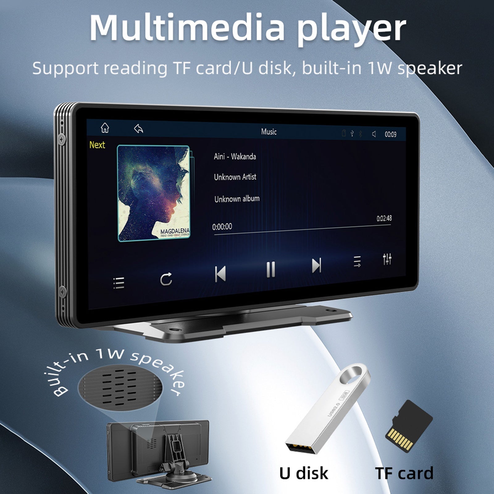 10.77" Wireless Carplay Bluetooth Stereo Radio FM Car MP5 Player + 4 LED Camera