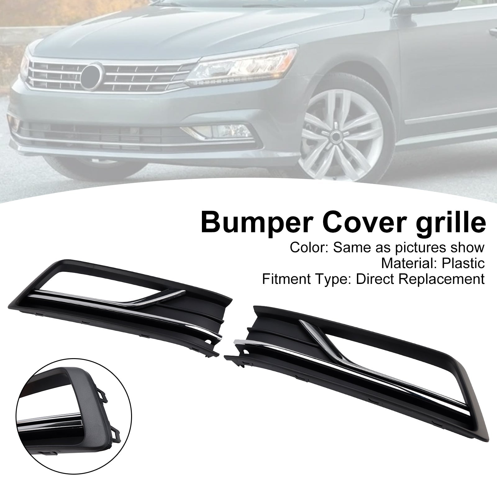 2PCS Fog Light Lamp Grille Cover Fit VW Passat B8 NMS (USA Car) 2016-2018