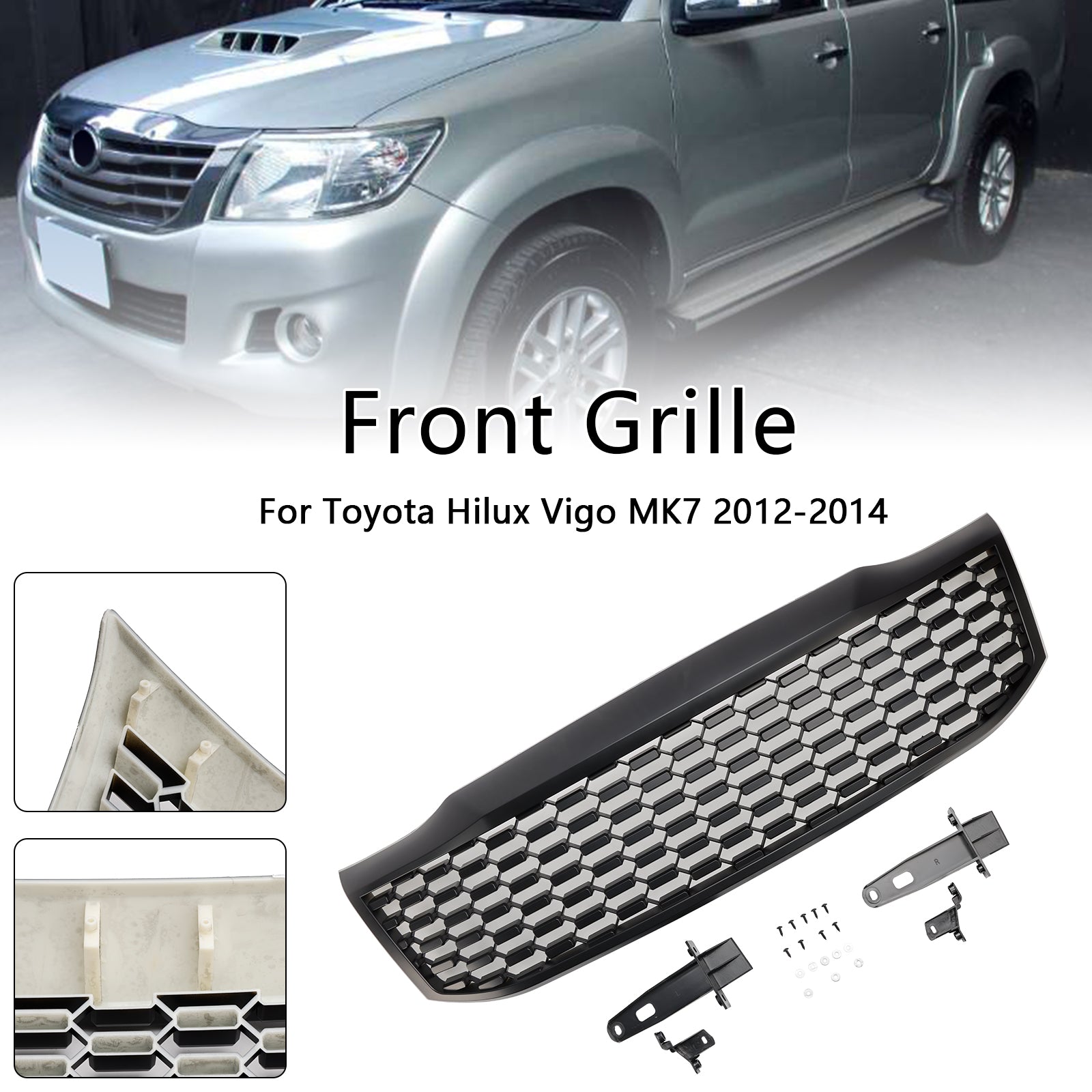 2012-2014 Toyota Hilux Vigo MK7 Matt Black Front Bumper Grill Grille