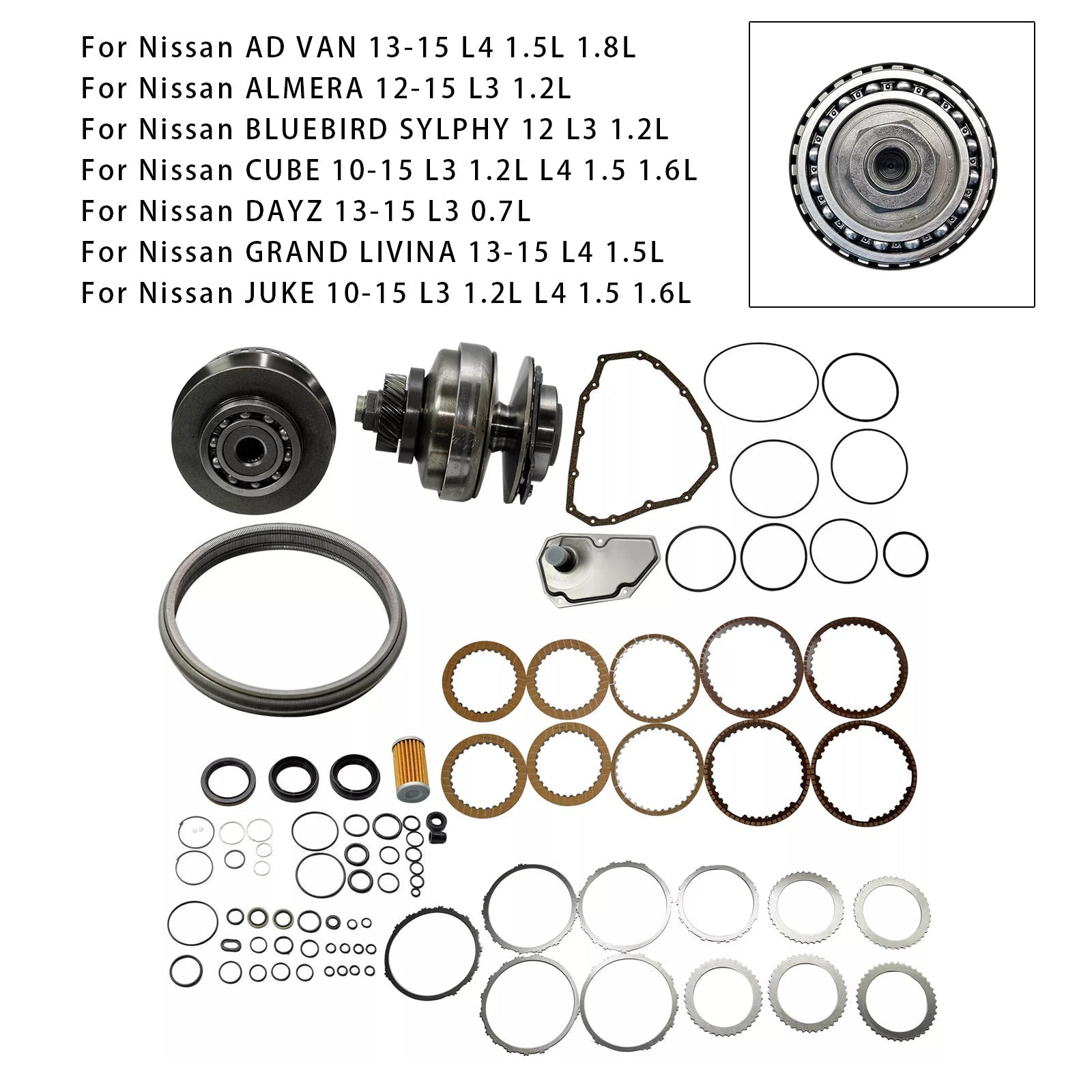 2011-2015 SUZUKI SOLIO L4 1.2L Transmission Master Rebuild Kit & Pulley Set W/ Belt JF015E RE0F11A