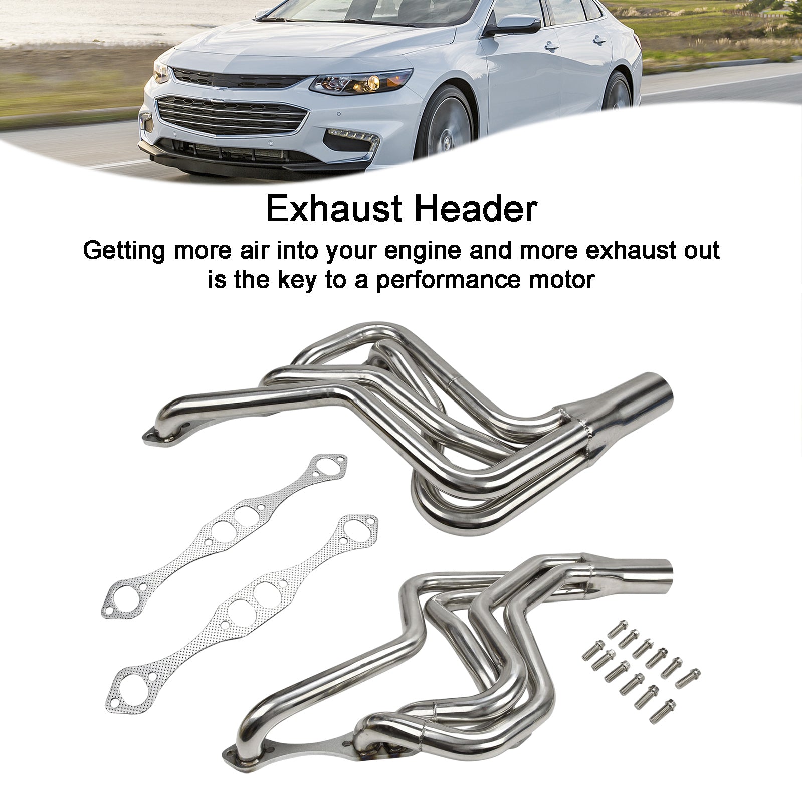 Stainless Steel Exhaust Manifold Header 267-400 fit Chevy SBC V8 1970-1987