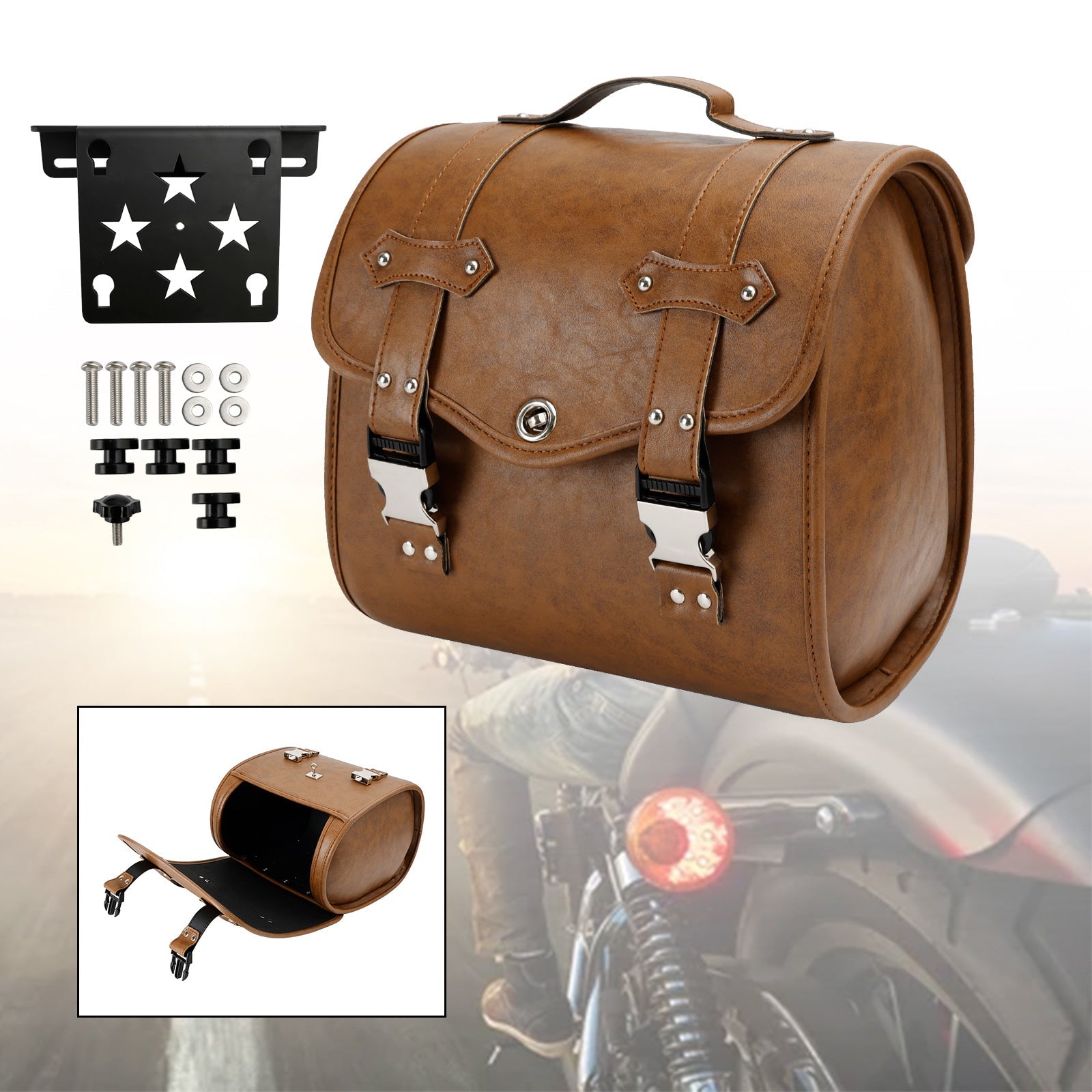 Set Of Quick Release Saddlebag W/ Bracket Luggage Storage Brown For Motorbike