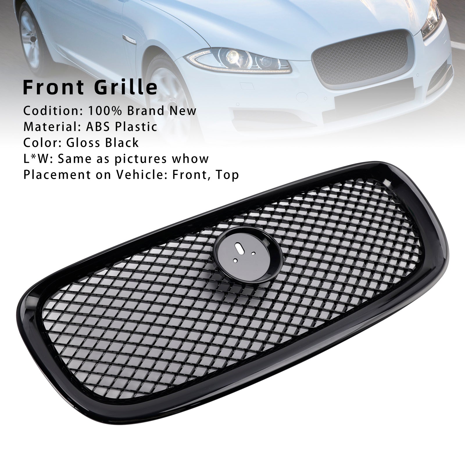 2012-2015 Jaguar XF XF-R Style Front Bumper Grill Grille Gloss Black