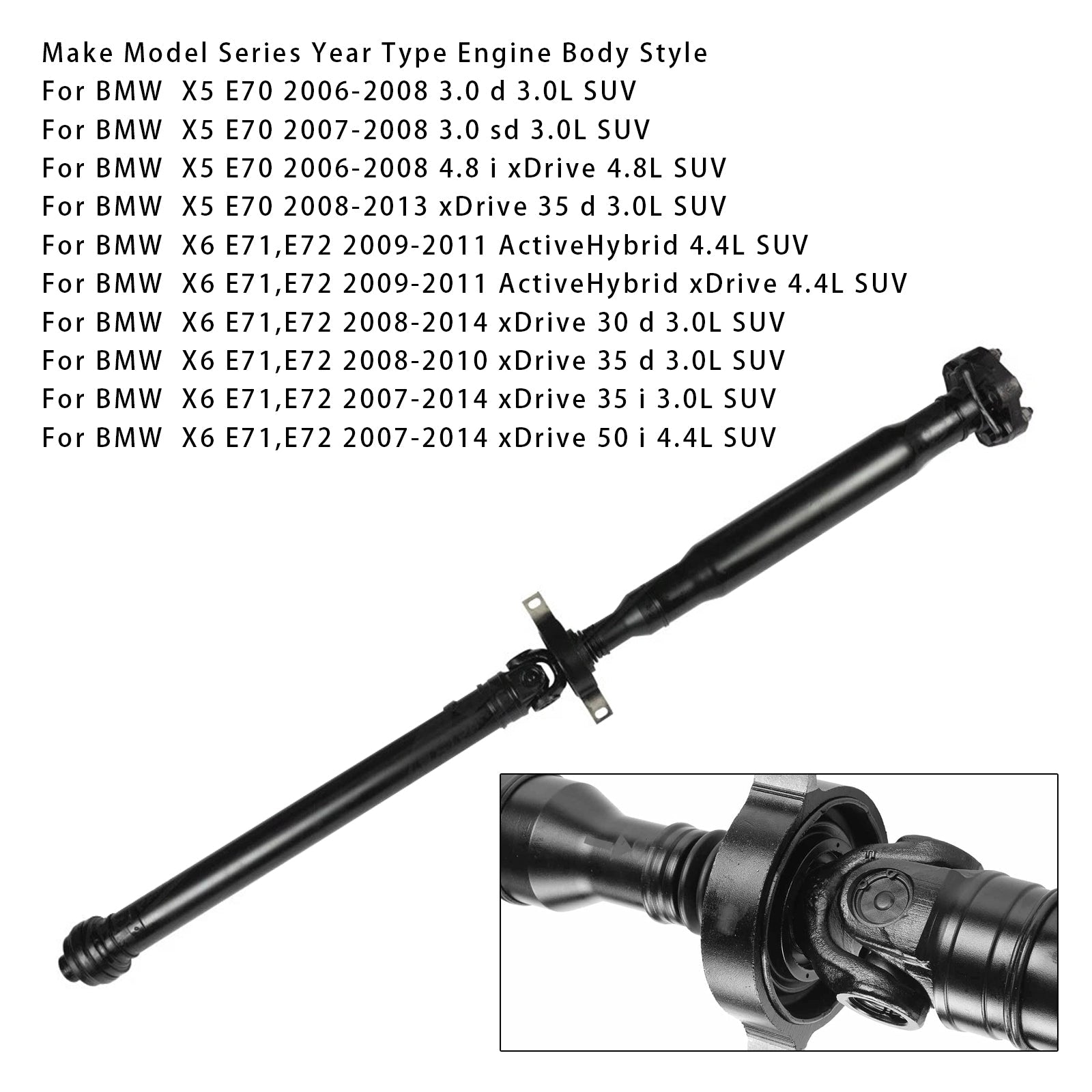 2009-2011 BMW X6 E71,E72 ActiveHybrid xDrive 4.4L SUV Rear Driveshaft Prop Shaft Assembly 26107564398