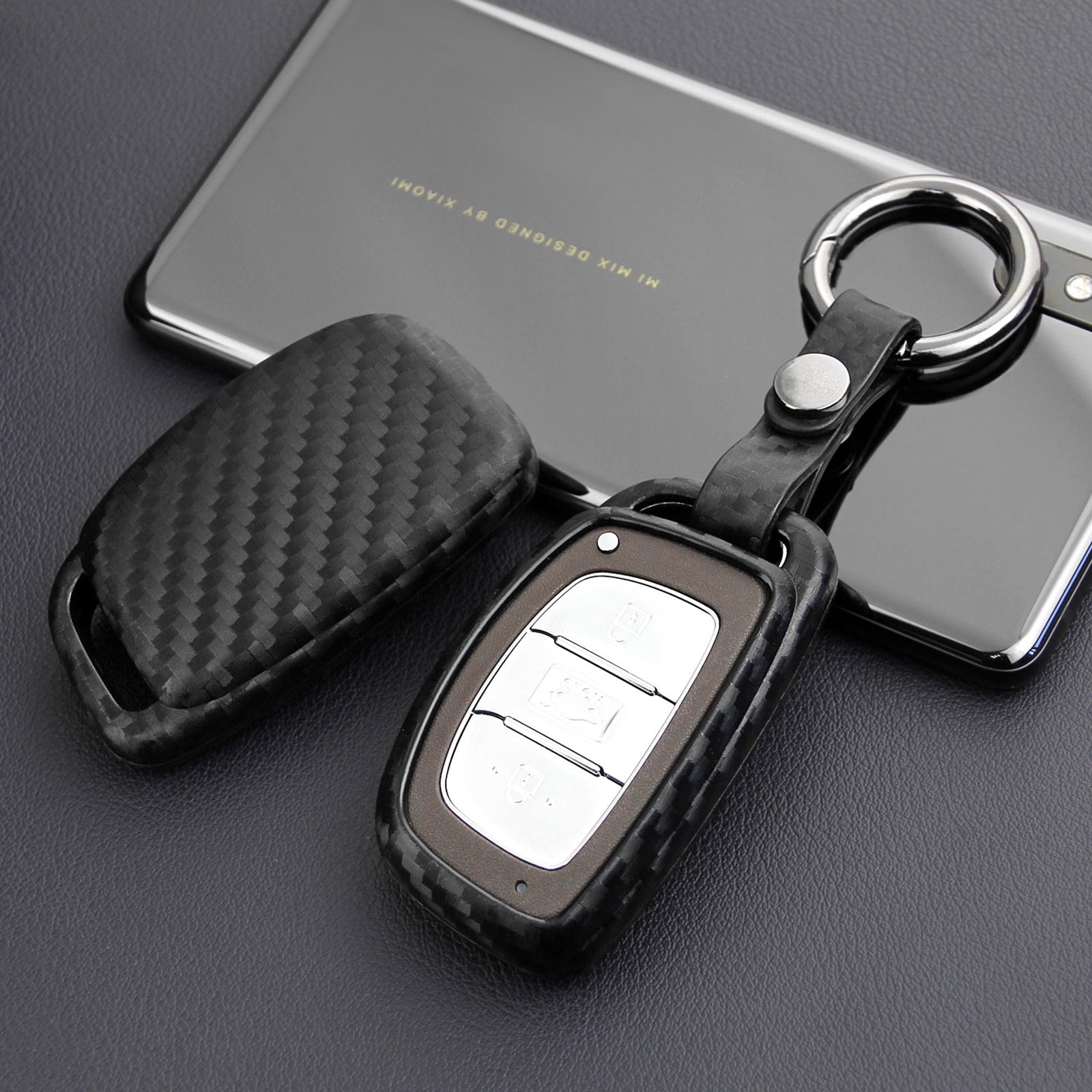 Leather Silicone Car Key Case Cover With Buckle For Hyundai