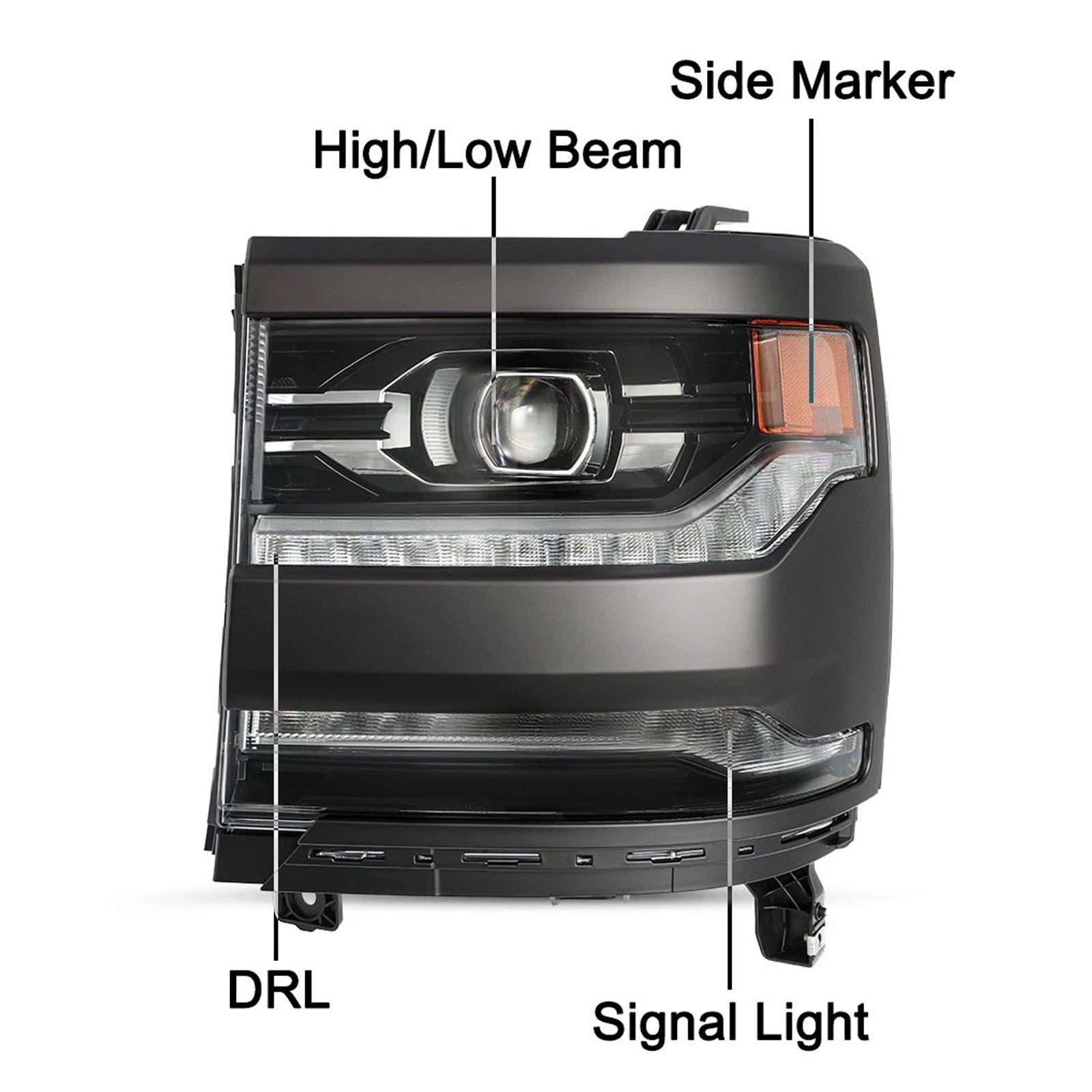 2016-2019 For Chevy Silverado 1500 Left+Right LED Headlight Gloss Black 84357696 84893098