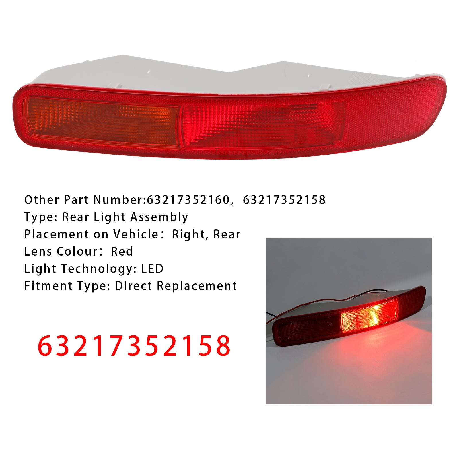 2016-2024 F54 MINI Clubman S Right LED Rear Bumper Light 63217352158