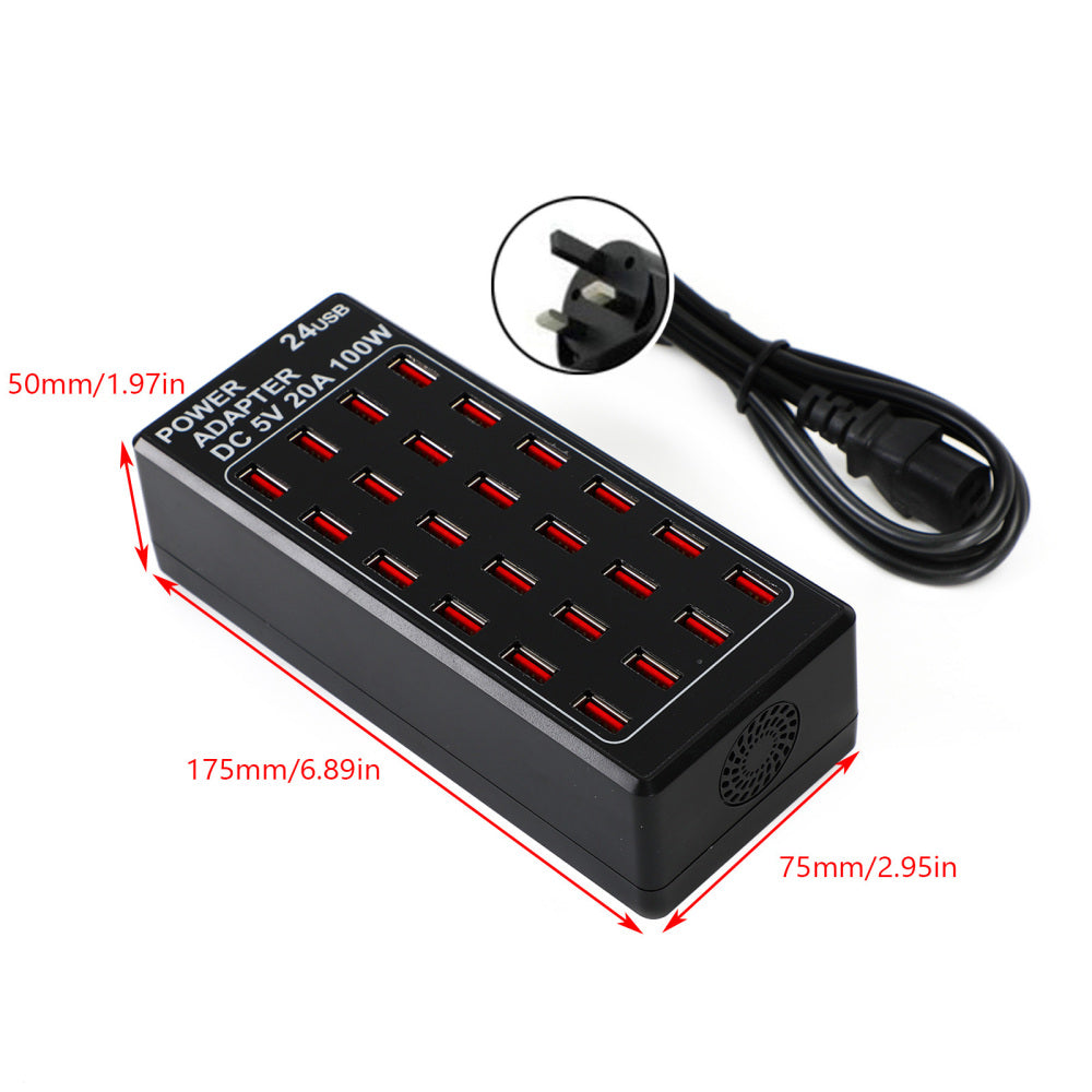 Multi USB Charging Station 24 Port 100W (20 A) Multiple USB Desktop Chargers UK Plug