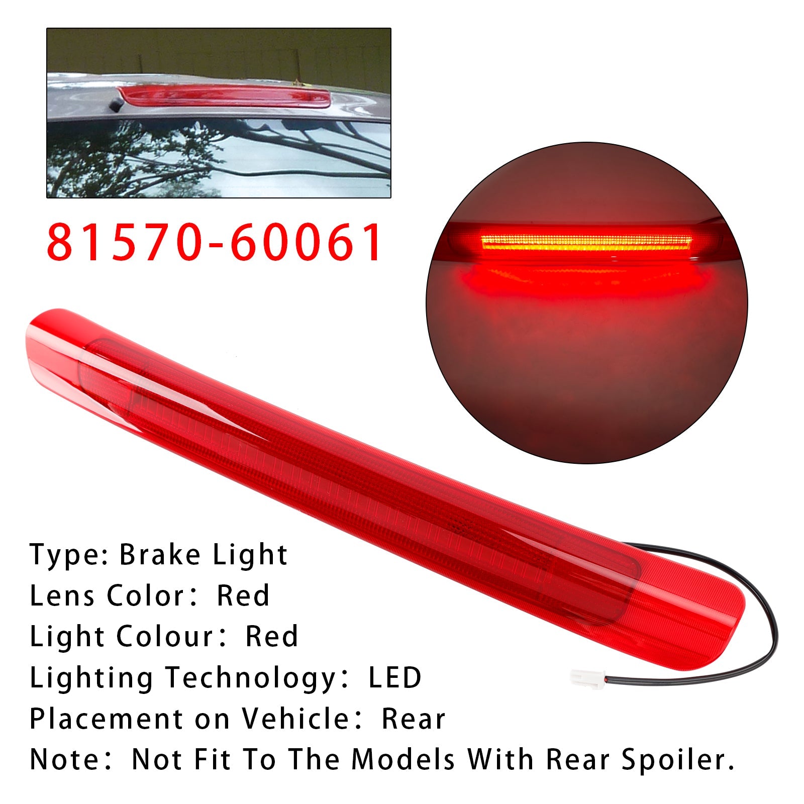 LED 3RD Tail Light Brake Lamp For Toyota Land Cruiser LX470 1998-2007 Red