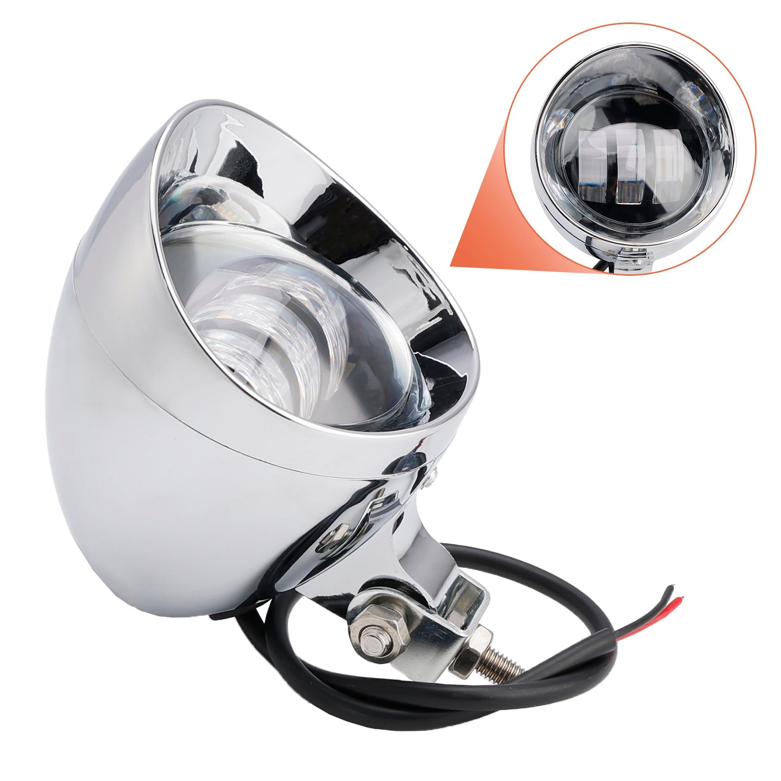 Motorcycle Beam Headlight Fog Lamp Custom Chrome Fits For Racer Bobber Chopper