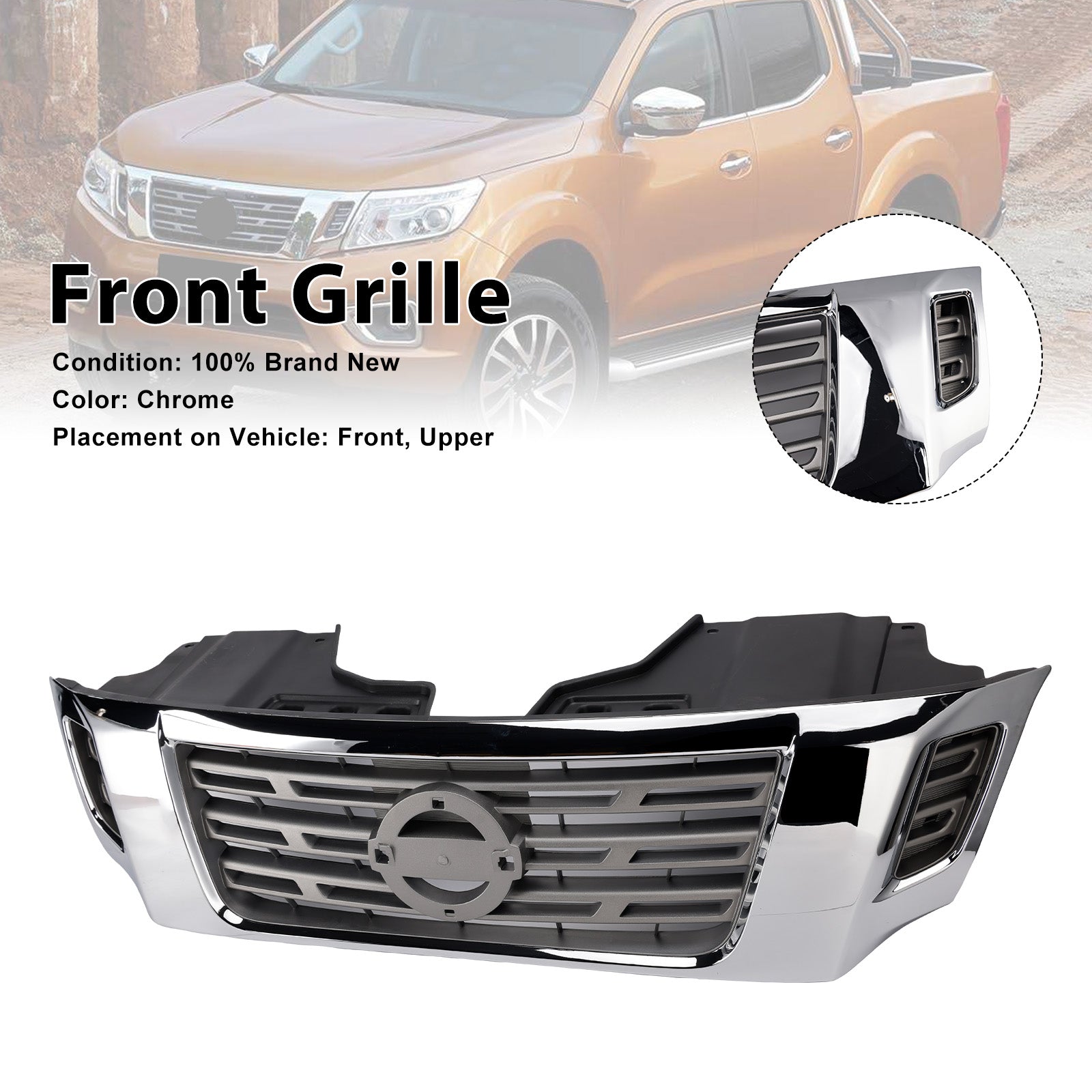 2015-2020 Fit Nissan Navara NP300 D23 Chrome Front Bumper Grill Grille