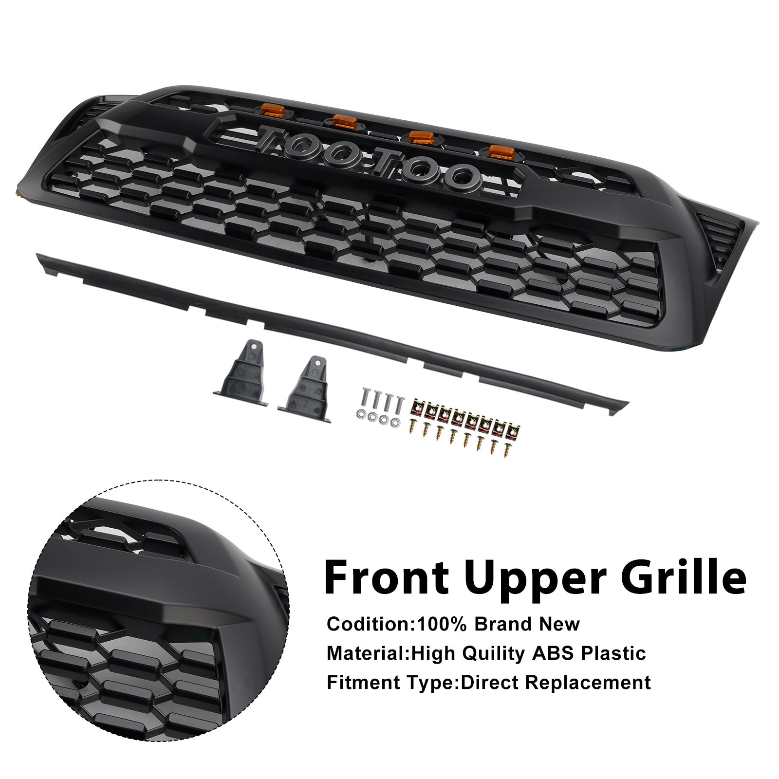 2005-2011 Toyota Tacoma W/LED Matte Black Front Bumper Grille Grill