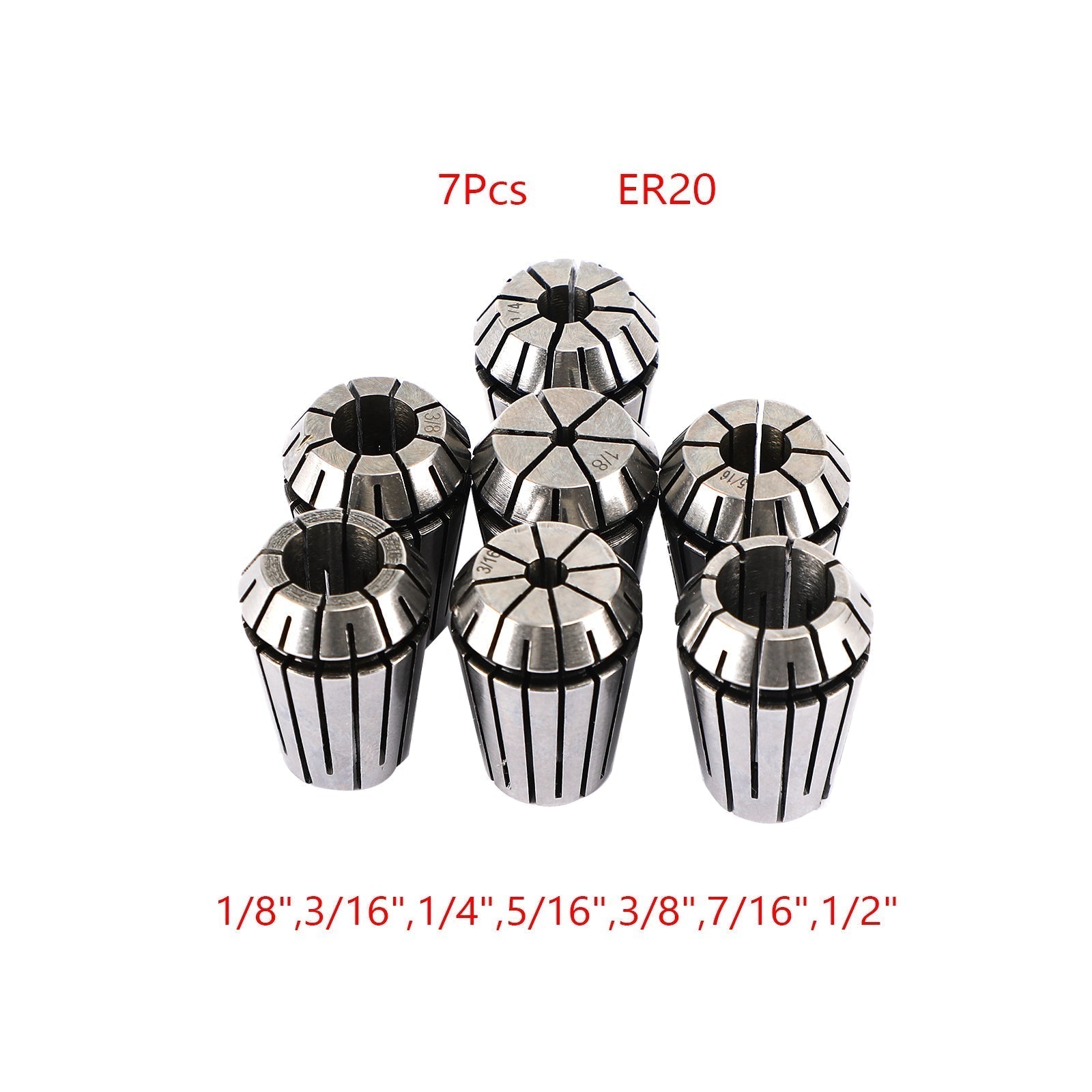 7Pcs ER20 Spring Collet Set For CNC Milling Lathe Tool Engraving Machine Steel