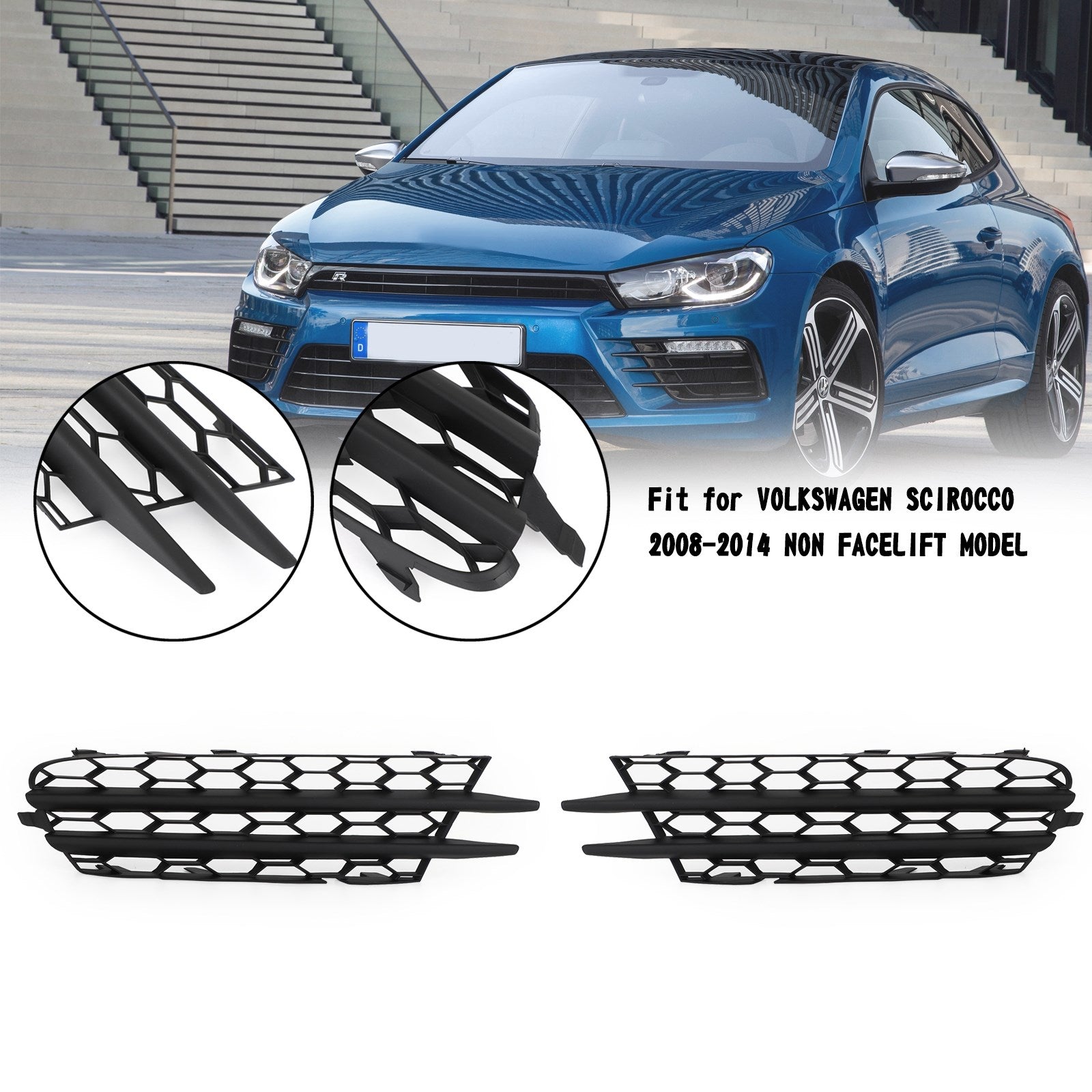 2008-2014 VW Scirocco Pair Front Bumper O/S Lower Grill 1K8853666B