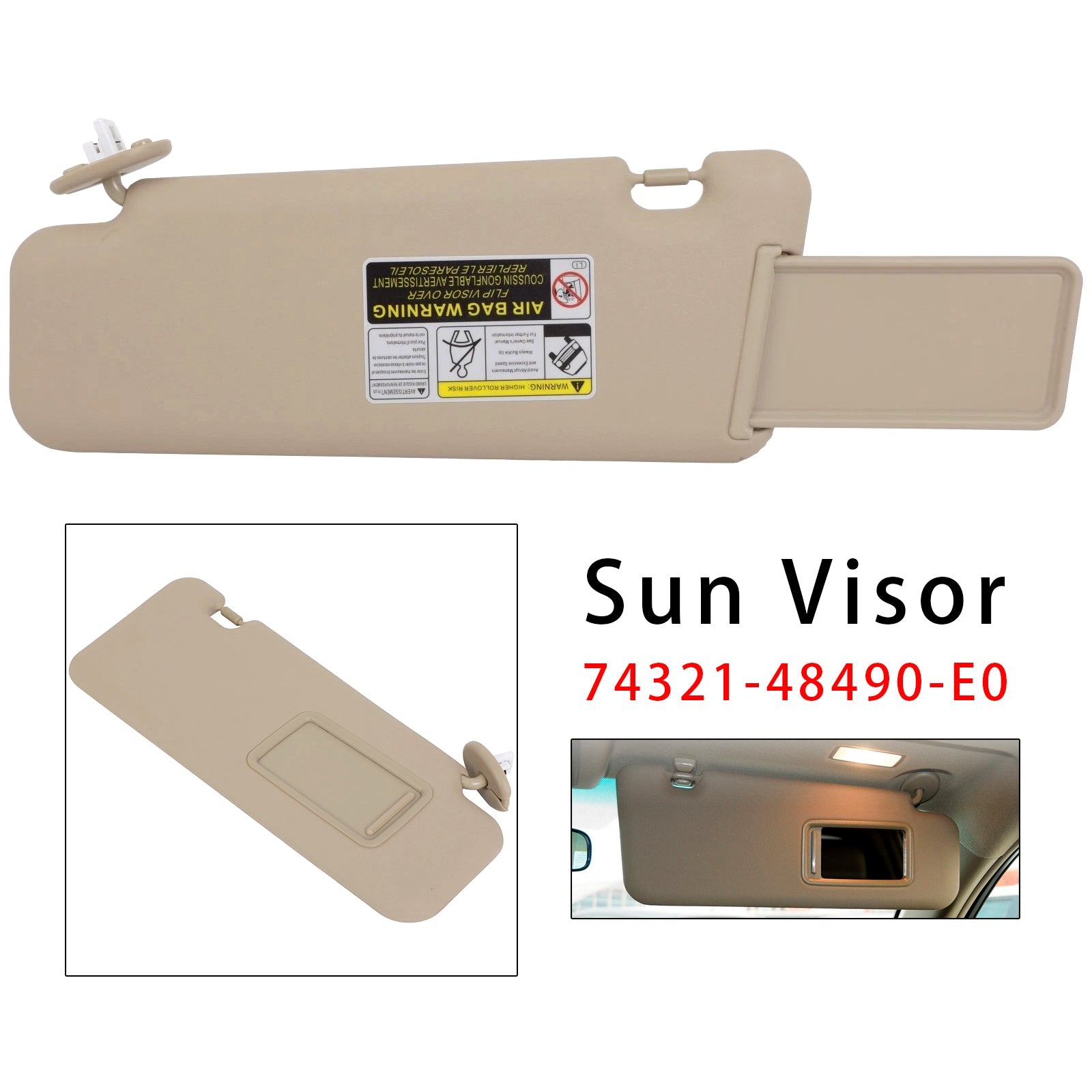 Beige Right Side Sun Visor 74321-48490-E0 For Toyota Highlander 2008-2013