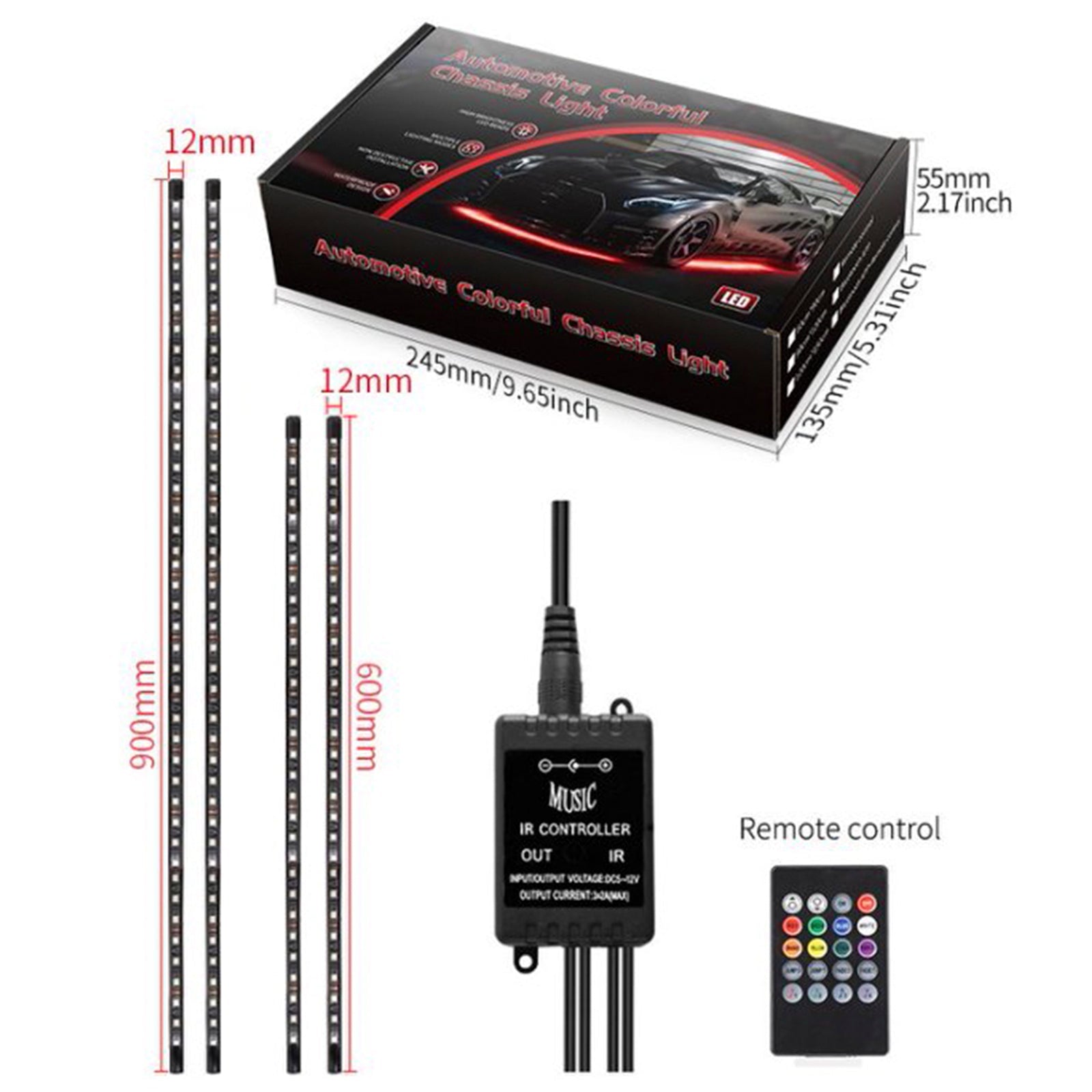 4Pcs LED Chassis Light Modified With Fantasy Ambient Light APP+Remote Control 90*2+120*2