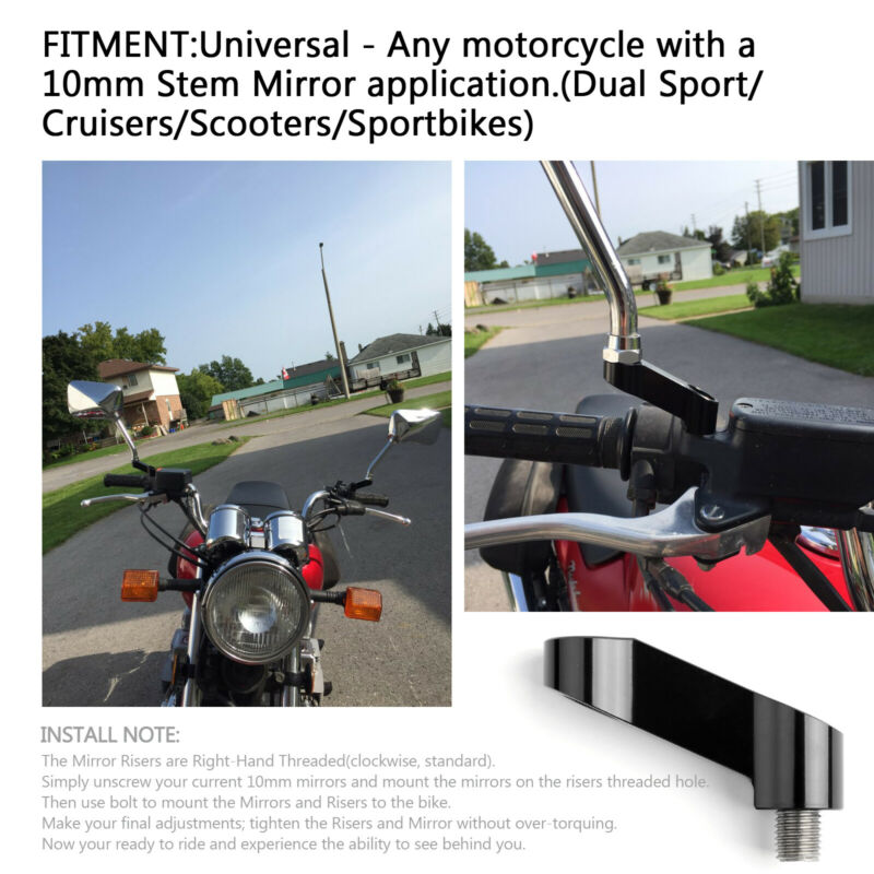 Honda 10mm Pair ALU Motorcycle Mirror Extenders-Riser-Extension Black