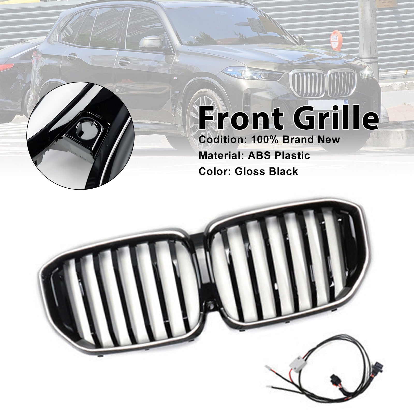 Gloss Black Front Bumper Grille For 2024 2025+ BMW G05 LCI X5 Single Line W/LED
