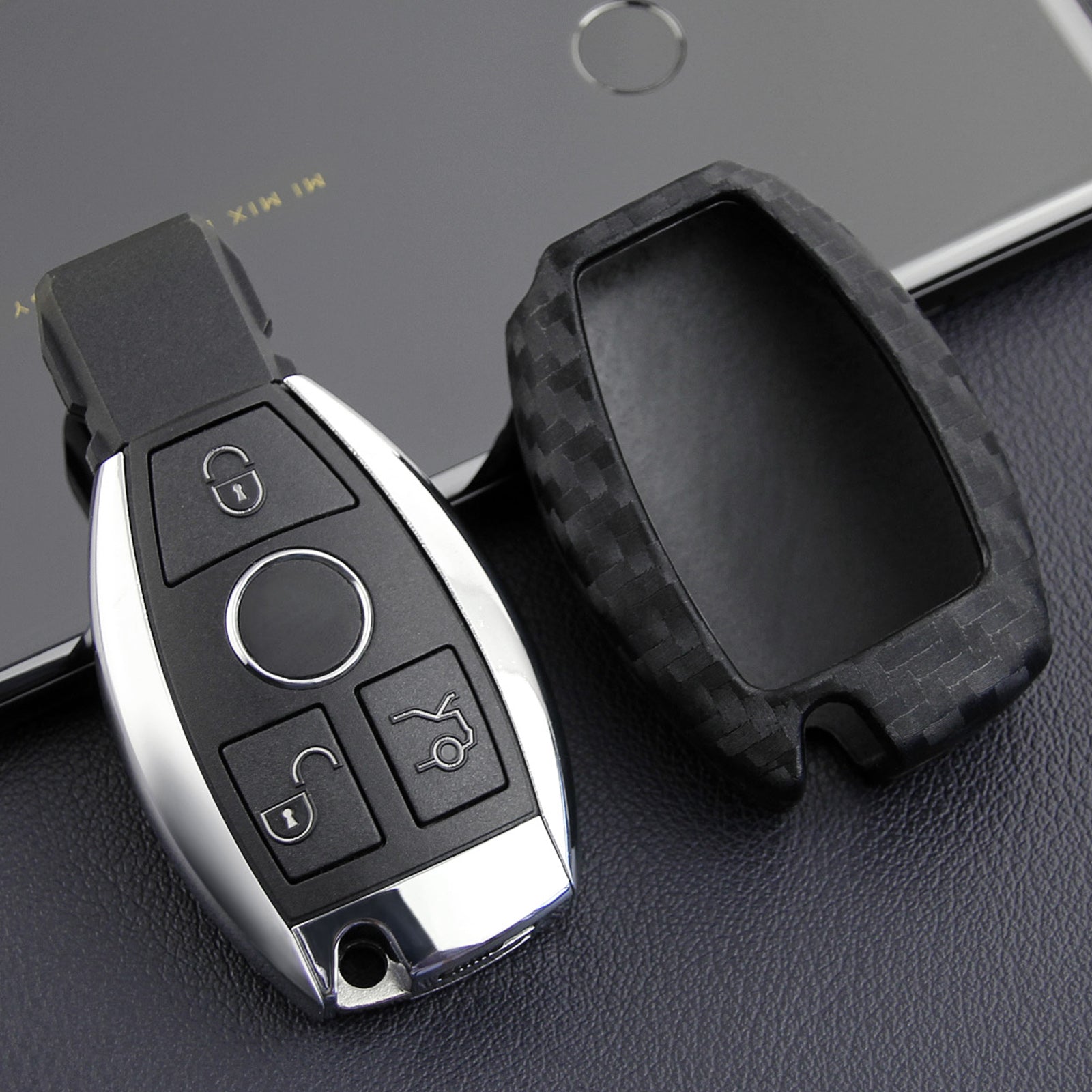 Leather Silicone Car Key Case Cover With Buckle For Mercedes-Benz