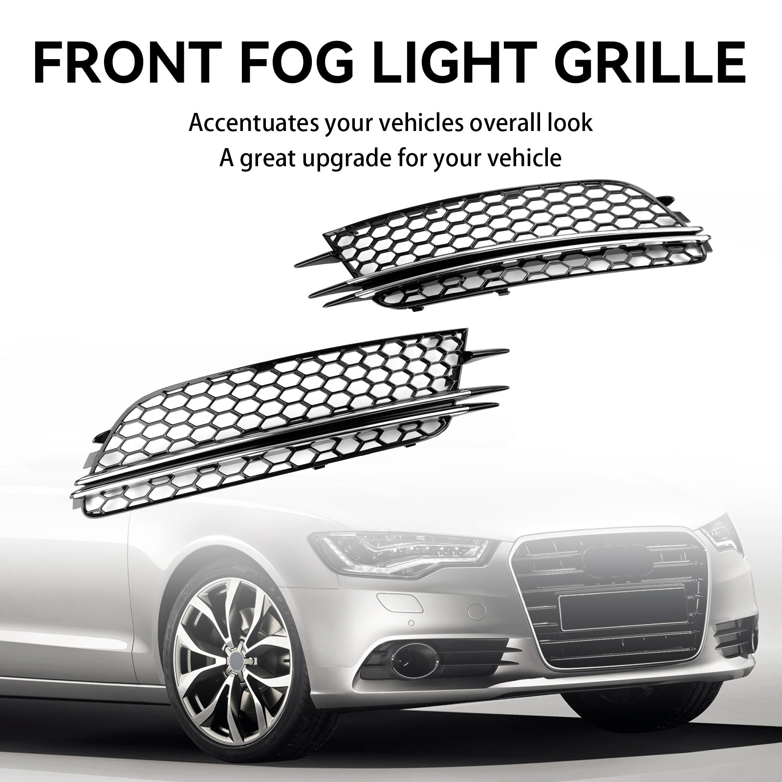 2012-2015 Audi A6 4G C7 2PCS Front Fog Light Cover Bezel Bumper Grille