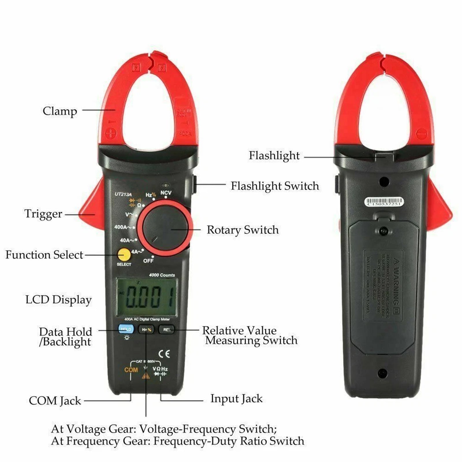 UT213A 400A Clamp Meter TRMS AC DC Current Voltage Resistance Capacitance Tester